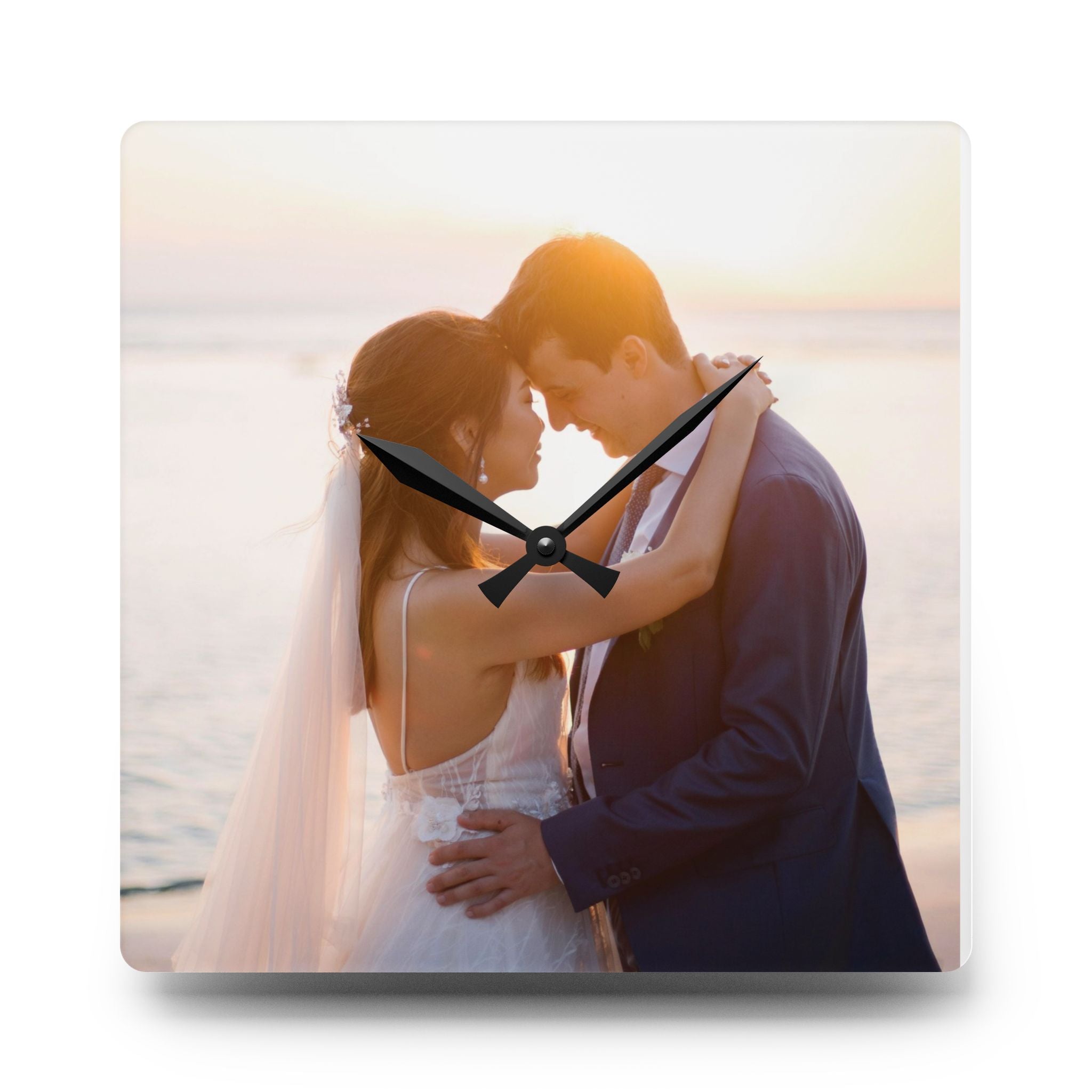 Personalized Wedding Photo Acrylic Wall Clock — Custom Couple Keepsake