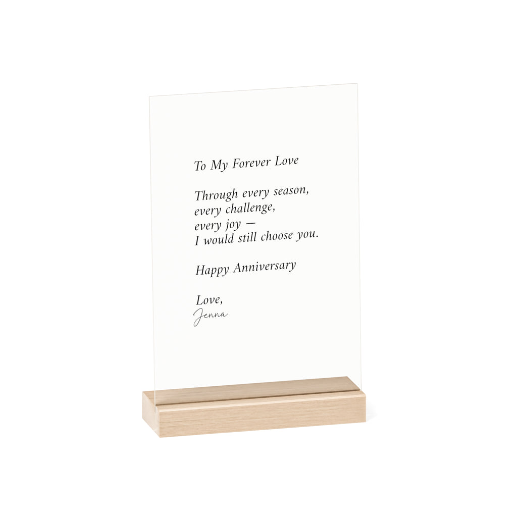Anniversary Acrylic Plaque with Wooden Stand — Personalized Love Message