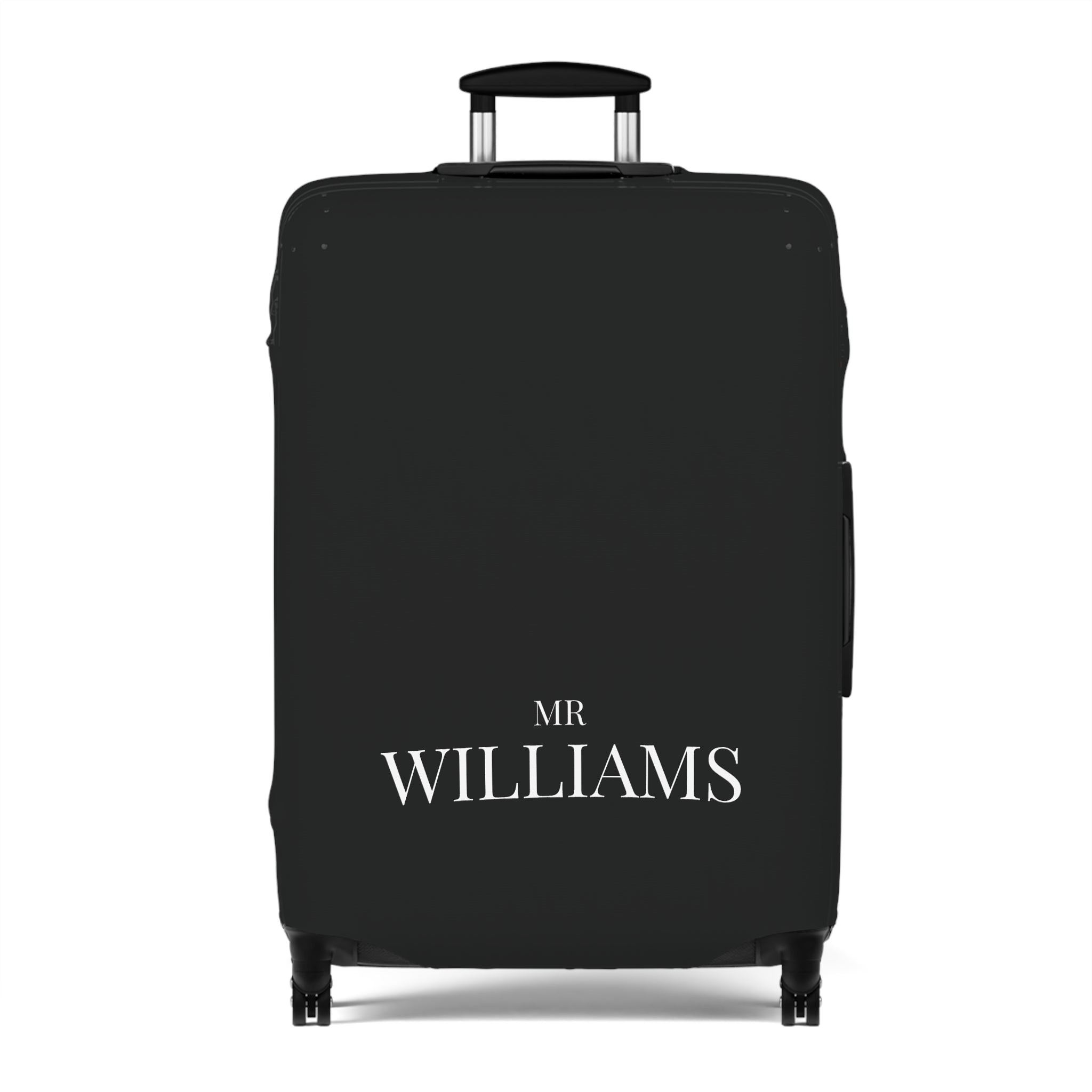 Personalized Black Luggage Cover — Monogram 'Mr Williams' Travel Protector