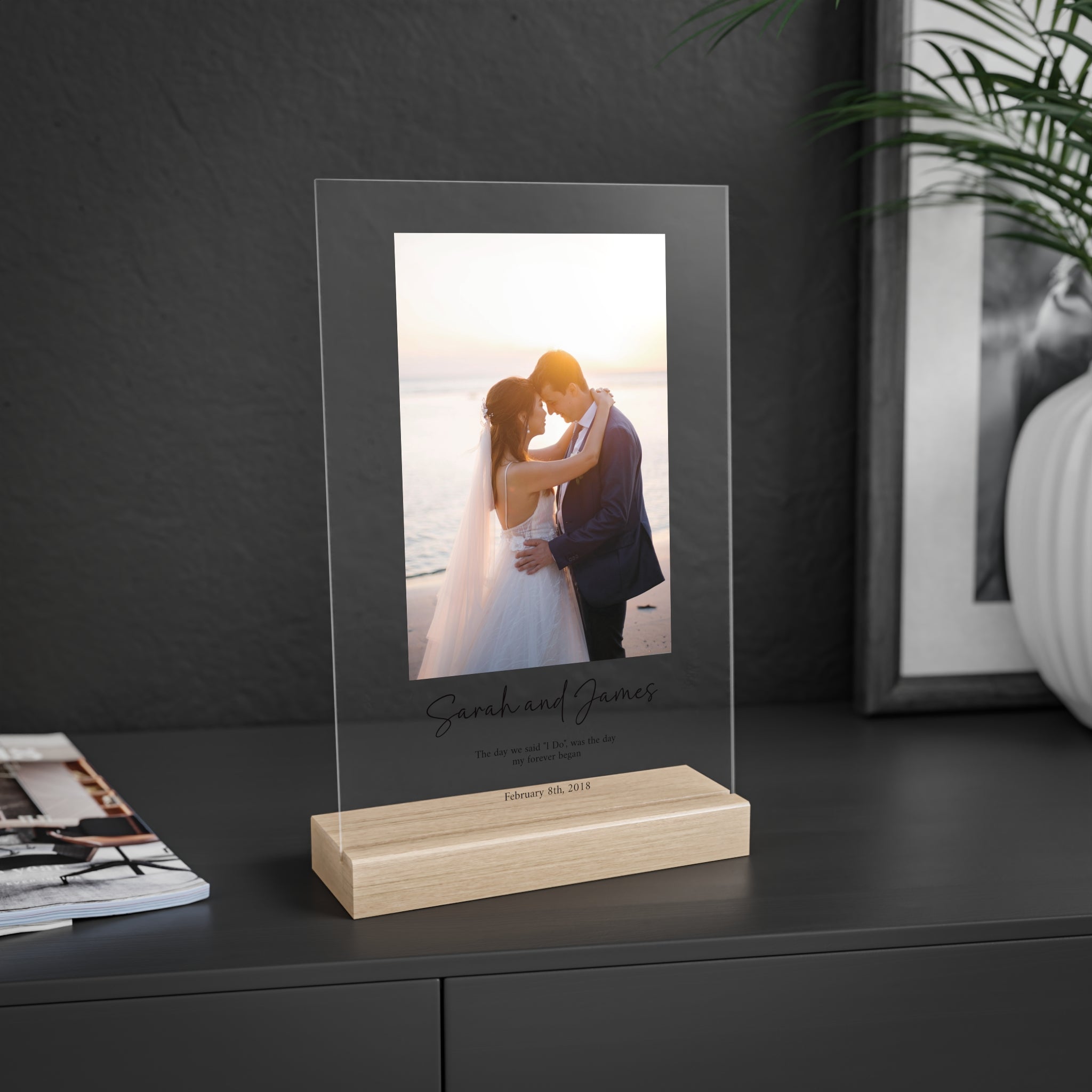 Anniversary Acrylic Plaque with Wooden Stand — Personalized Love Message