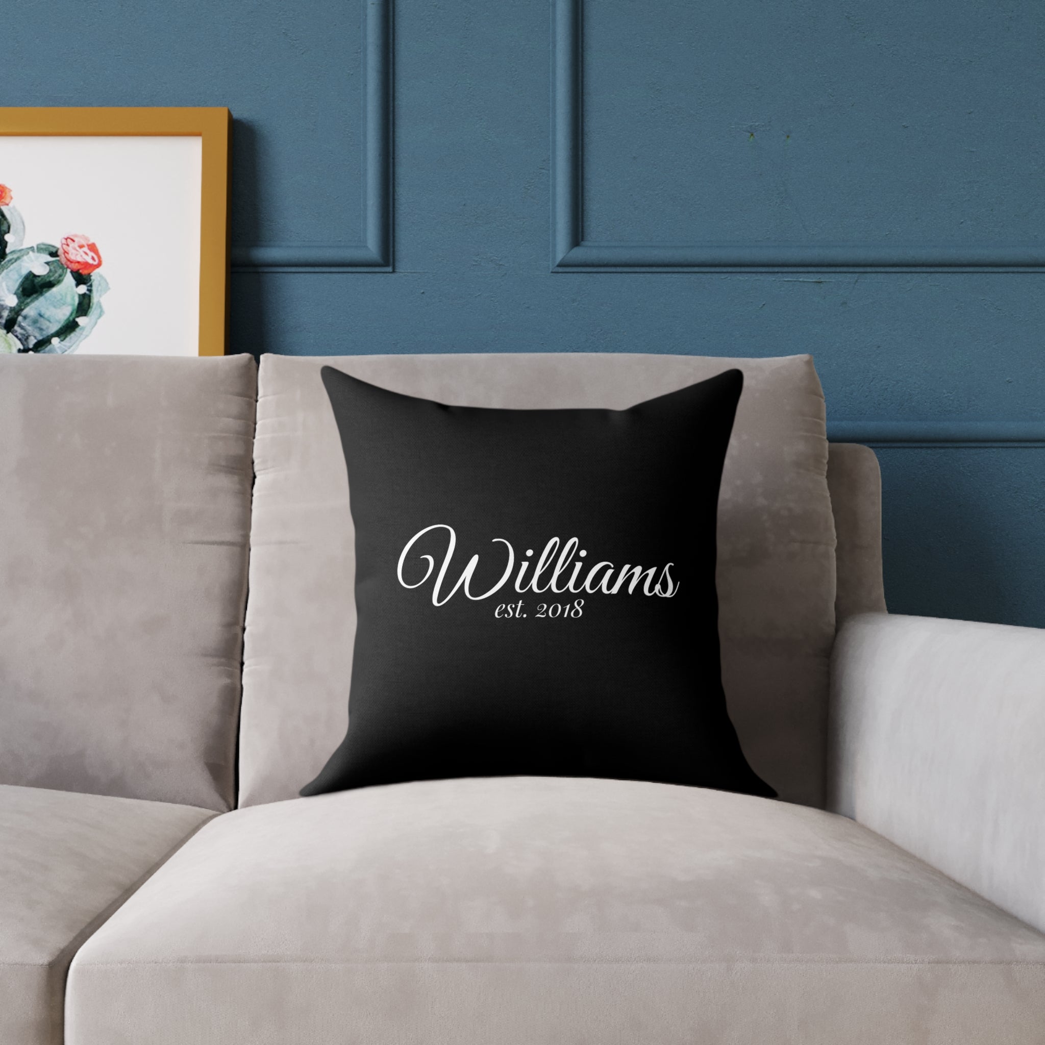 Personalized Monogram Pillow - "Williams est. 2018" Script Throw Pillow