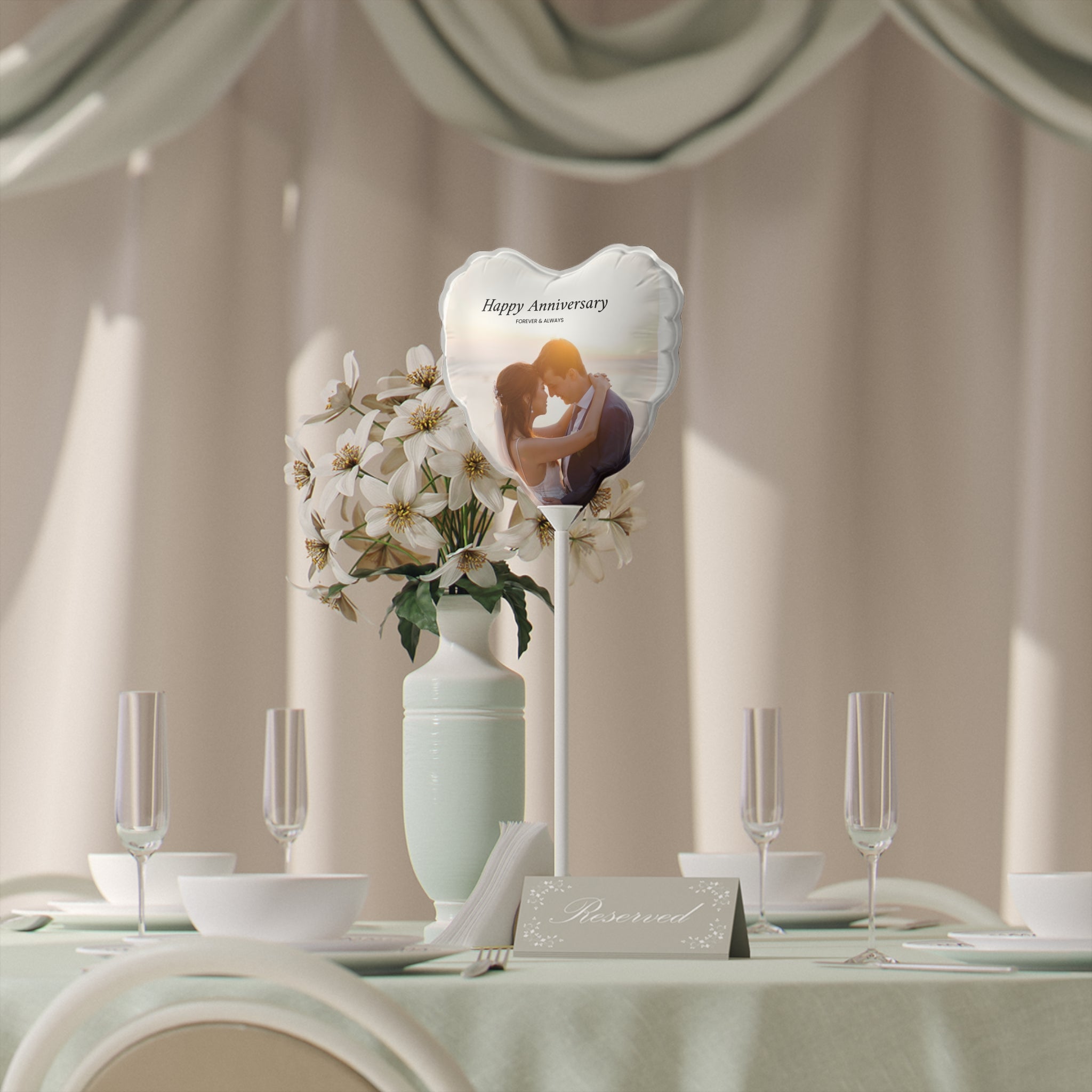 Happy Anniversary Heart Balloon — Personalized 6" White Foil Favor Balloon