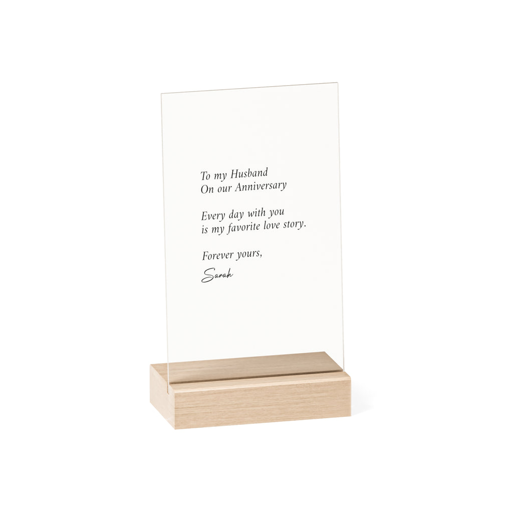 Anniversary Acrylic Plaque with Wooden Stand — Personalized Love Message