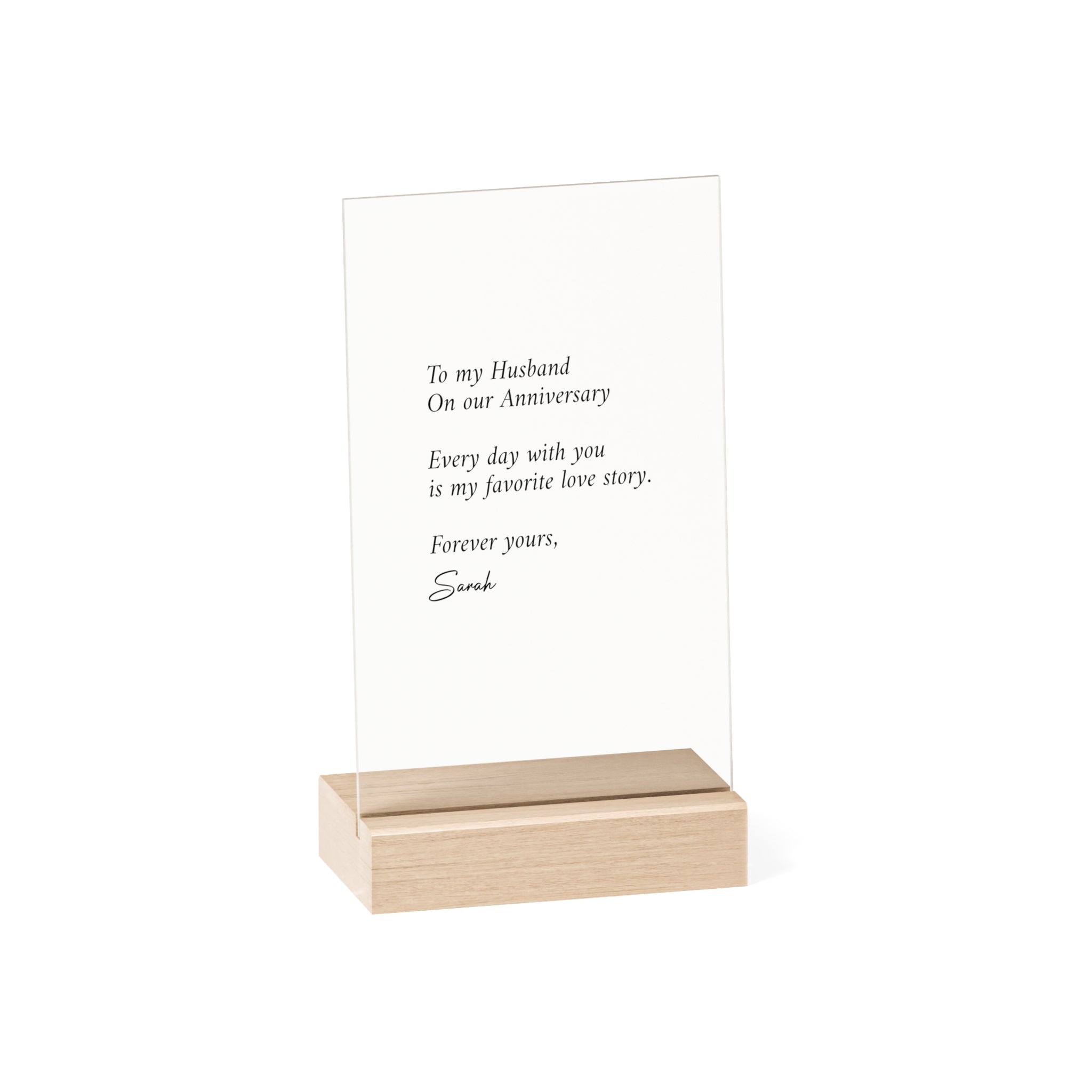 Anniversary Acrylic Plaque with Wooden Stand — Personalized Love Message