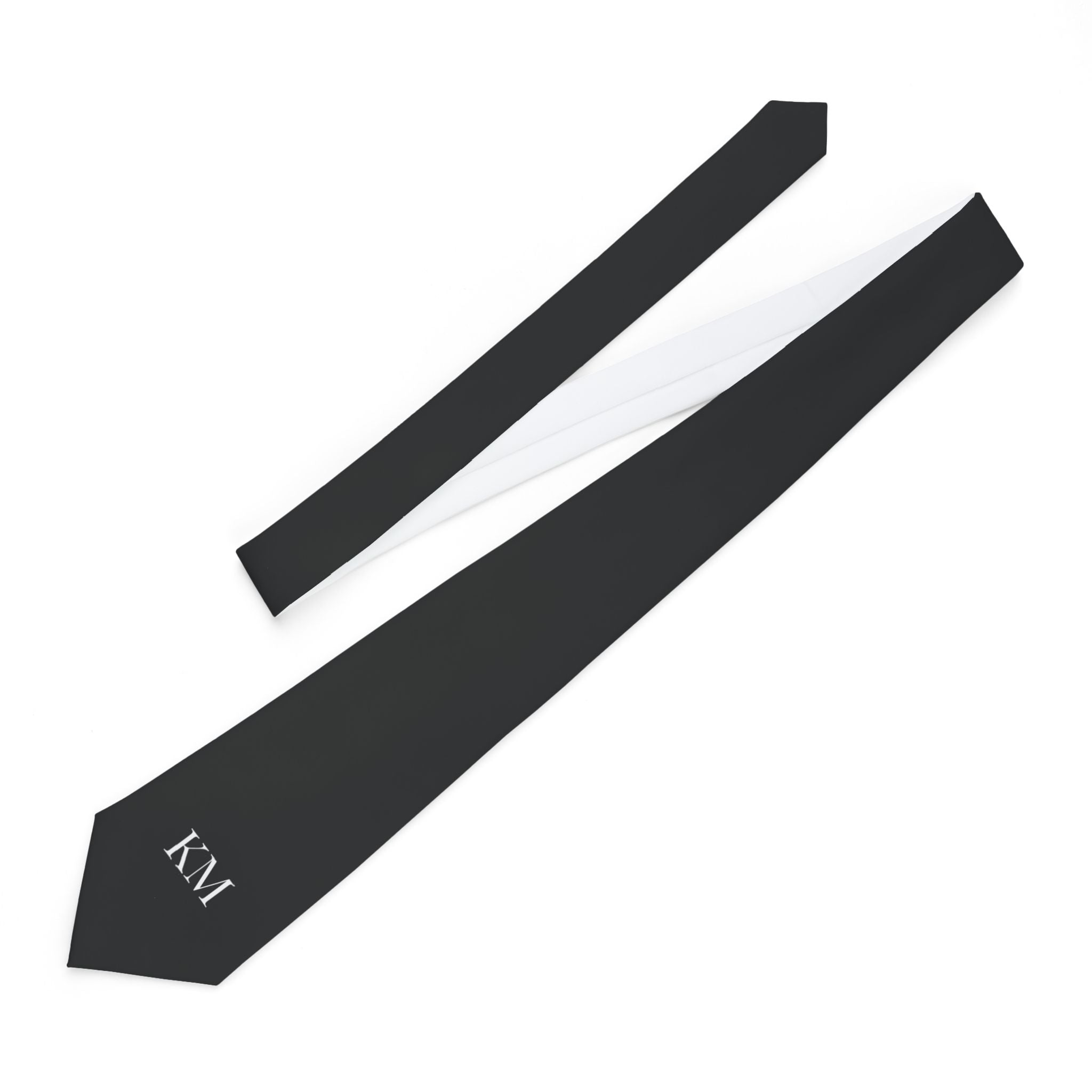 Classic Black Necktie with Subtle 'KM' Monogram — Formal Wedding & Business Tie