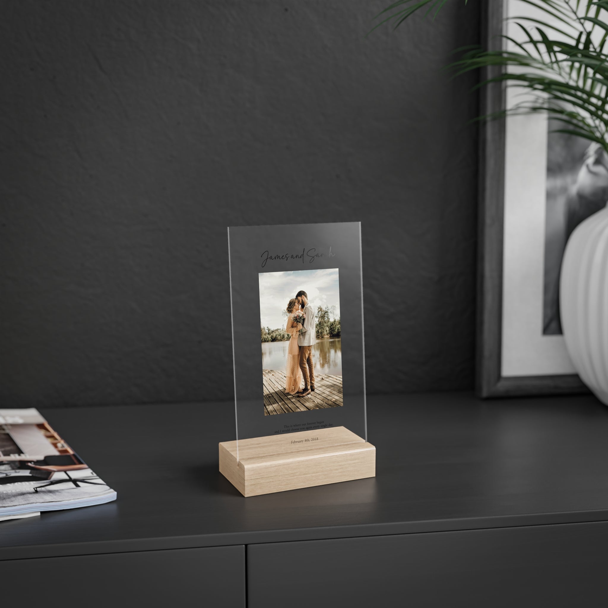 Anniversary Acrylic Plaque with Wooden Stand — Personalized Love Message