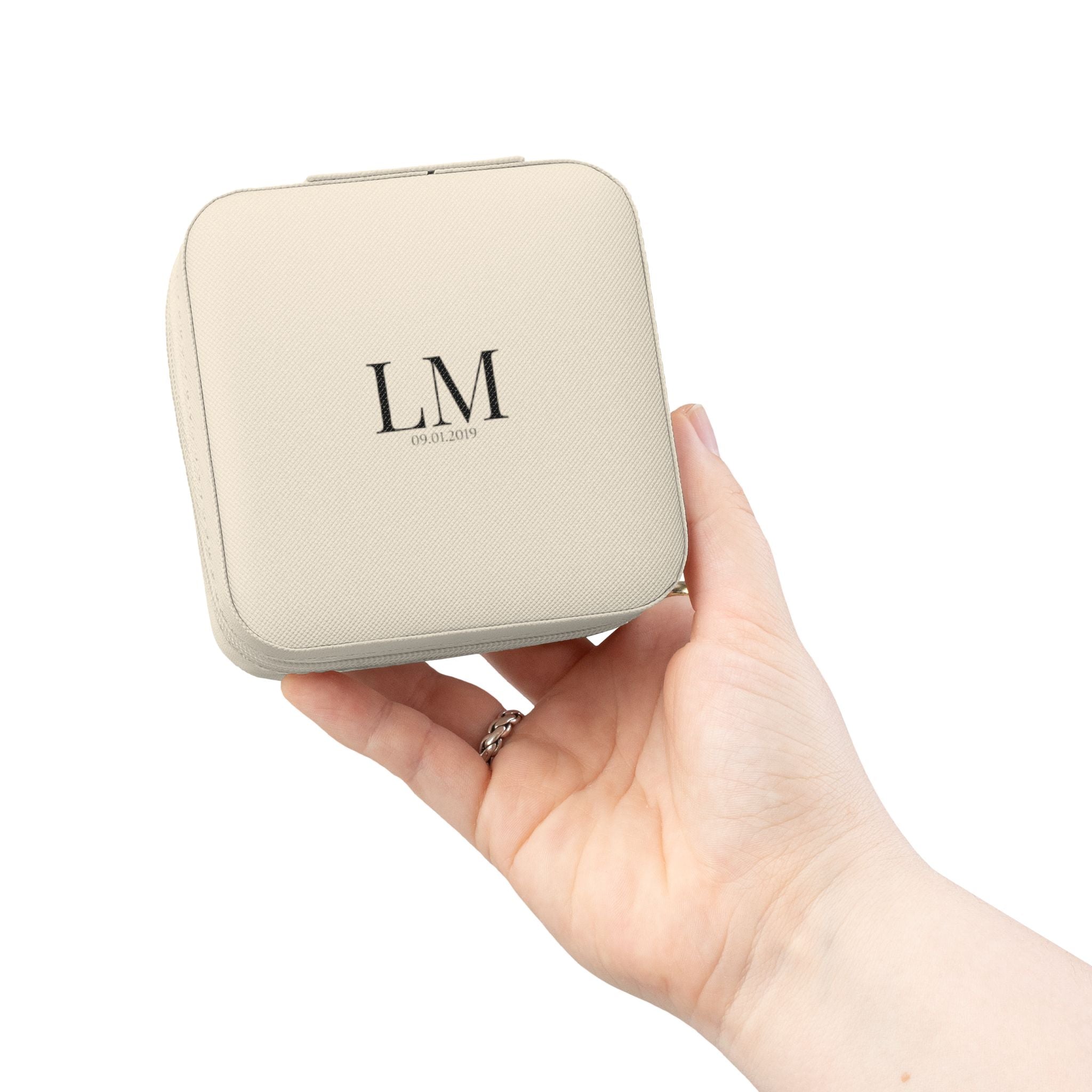 Personalized Compact Jewelry Travel Case – Rose Gold Monogram Travel Organizer