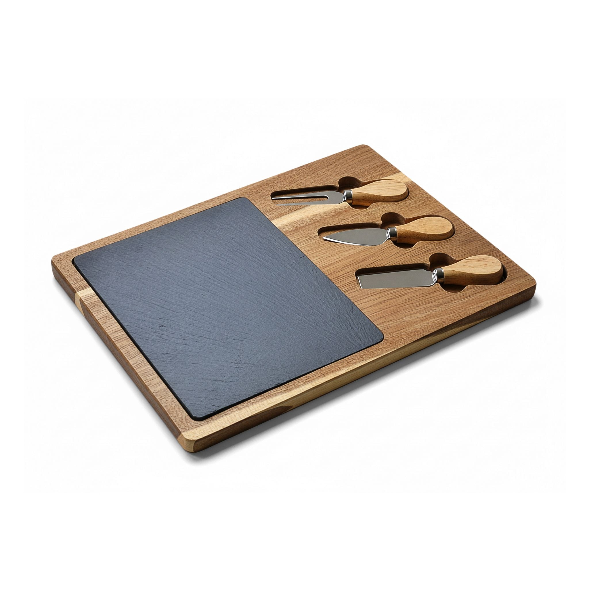 Engraved Acacia Charcuterie Board with Slate Inset & Cheese Tools