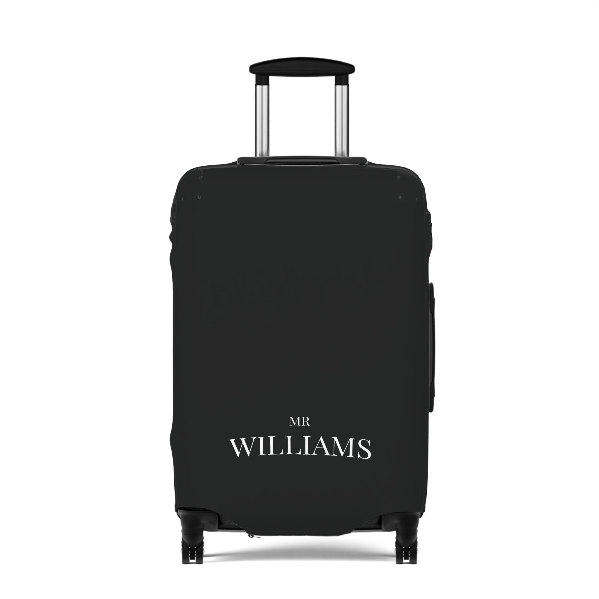 Personalized Black Luggage Cover — Monogram 'Mr Williams' Travel Protector