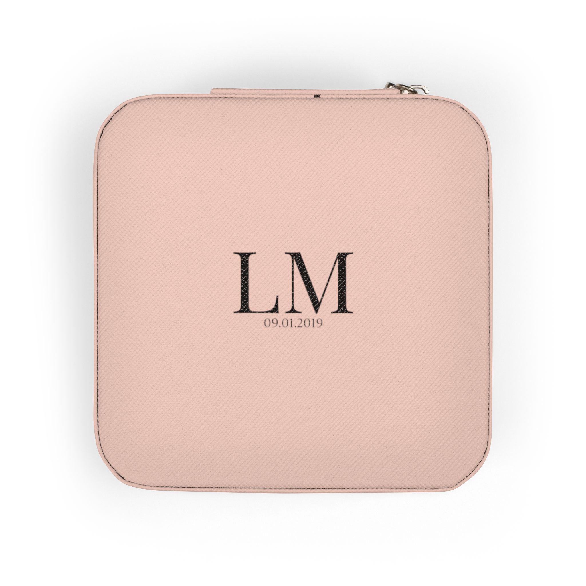 Personalized Compact Jewelry Travel Case – Rose Gold Monogram Travel Organizer