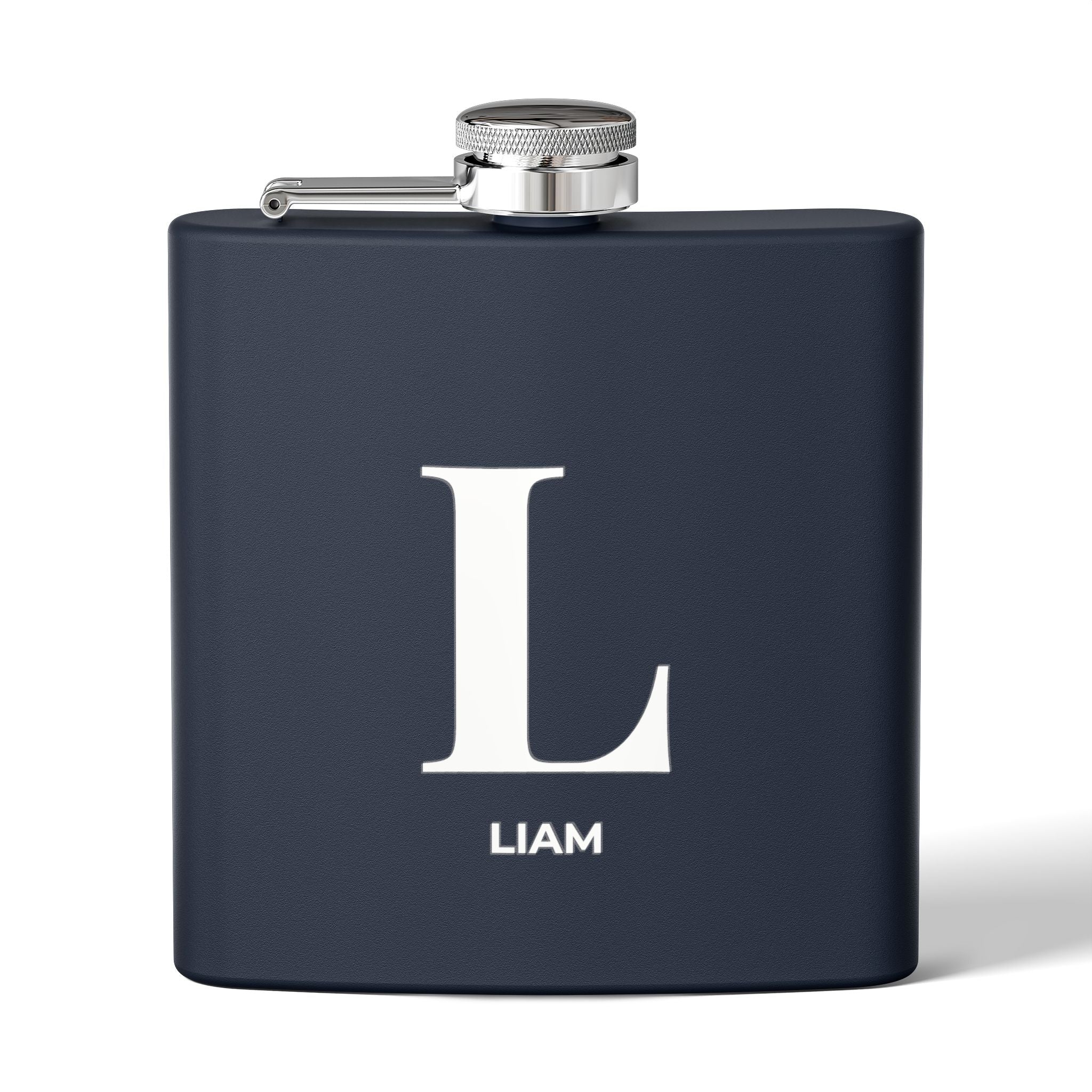 Personalized Monogram Flask — Navy Stainless Steel 6oz (Custom Name)