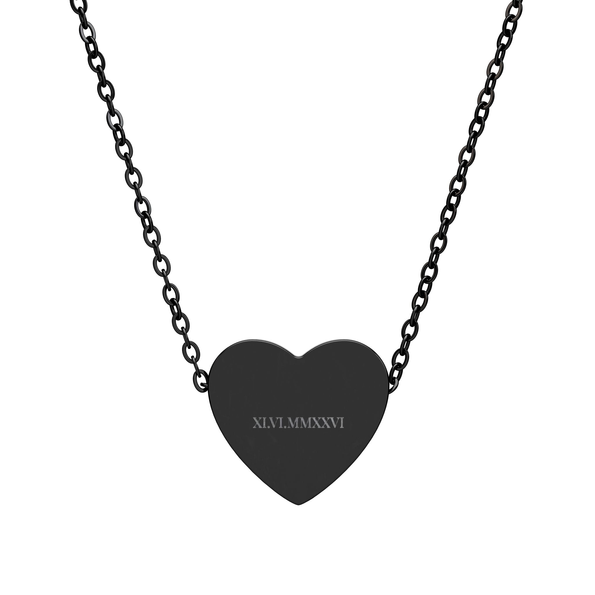 Engravable Heart Necklace — Personalized Minimalist Pendant (Silver or Black)