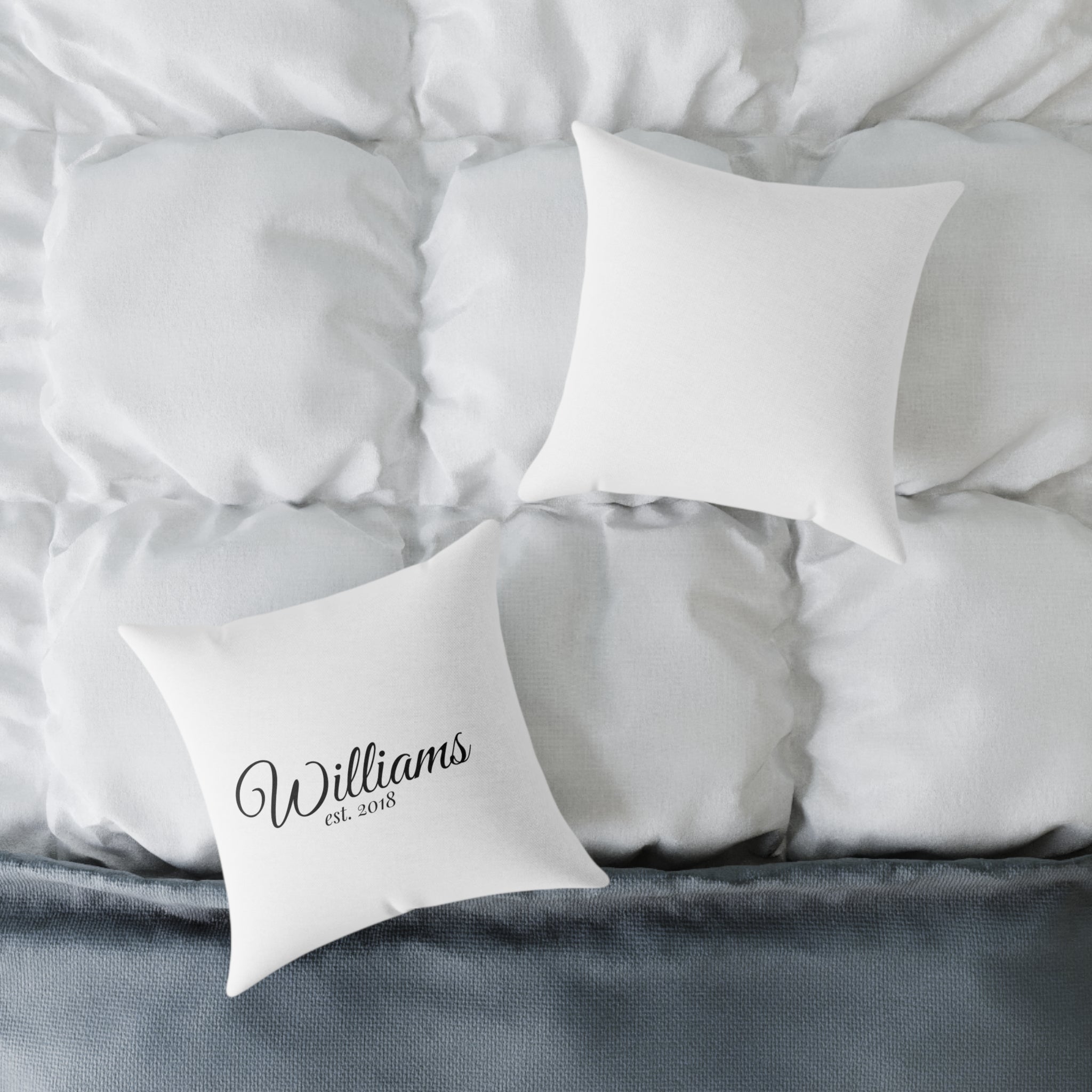 Personalized Monogram Pillow - "Williams est. 2018" Script Throw Pillow