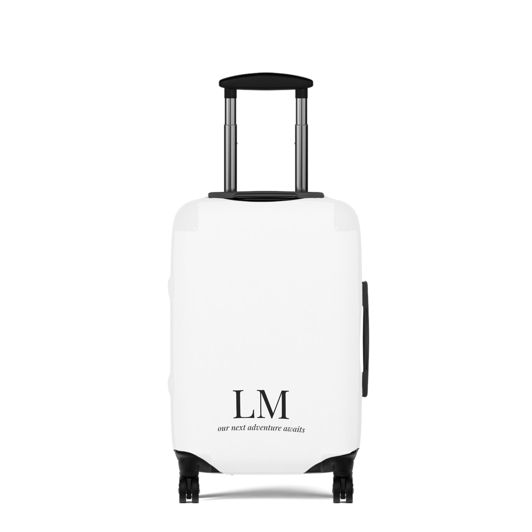 Personalized Black Luggage Cover — Monogram 'our next adventure awaits' Travel Protector