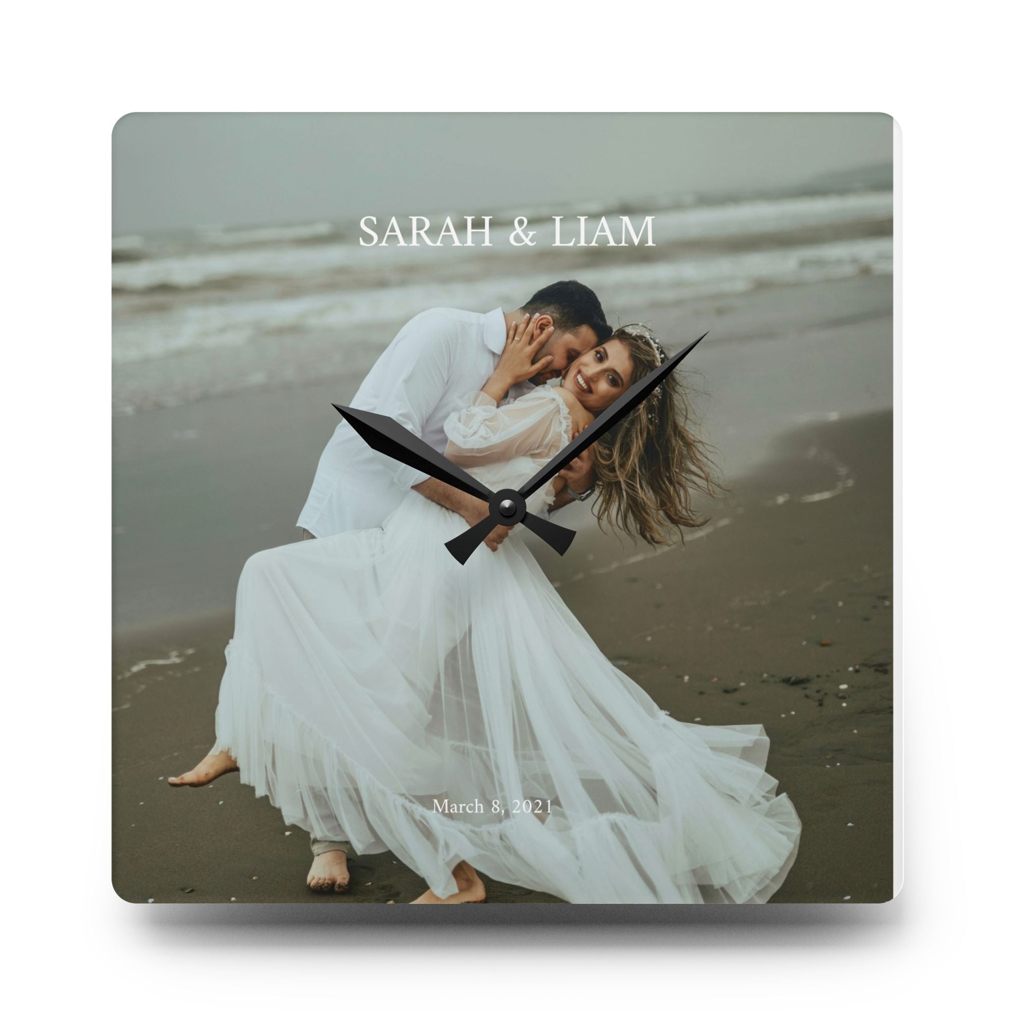 Personalized Wedding Photo Acrylic Wall Clock — Custom Couple Keepsake