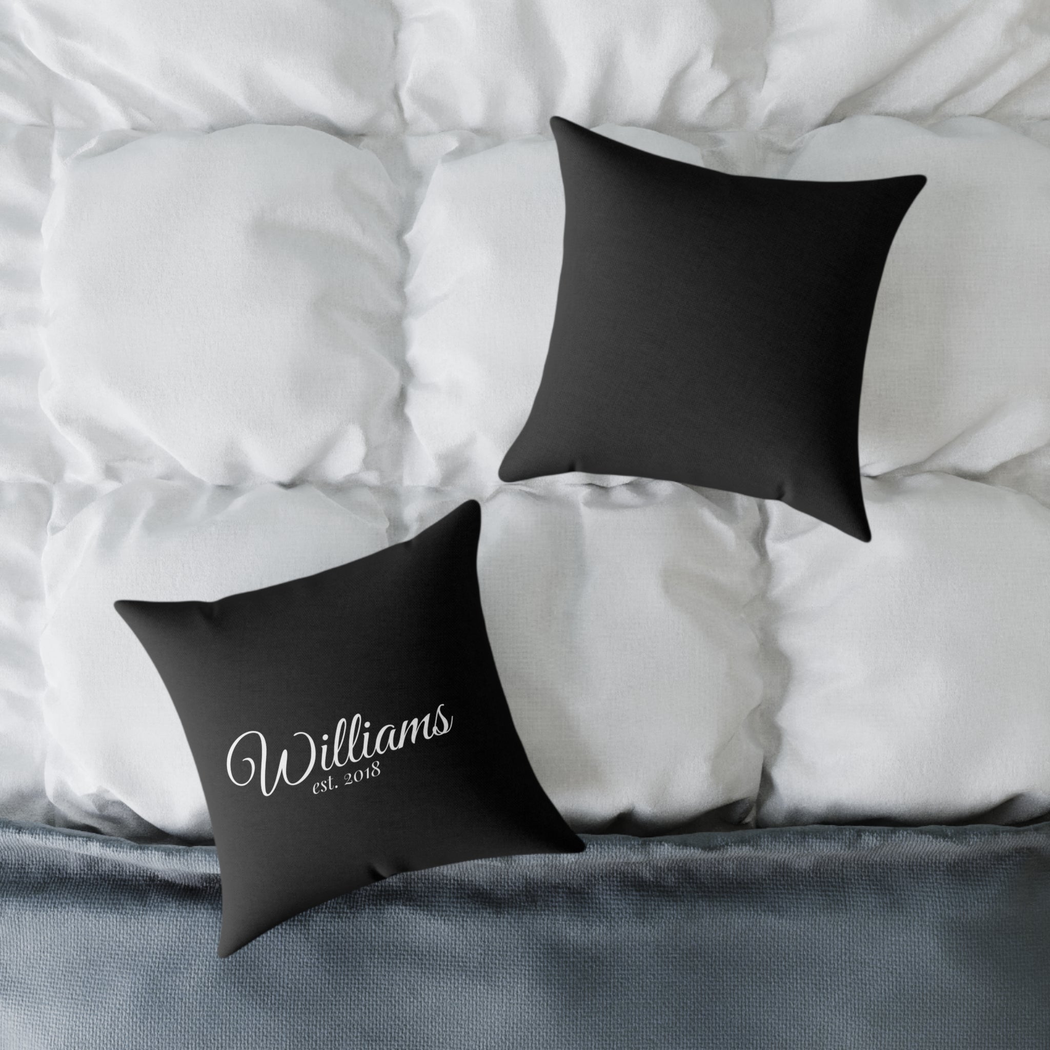 Personalized Monogram Pillow - "Williams est. 2018" Script Throw Pillow