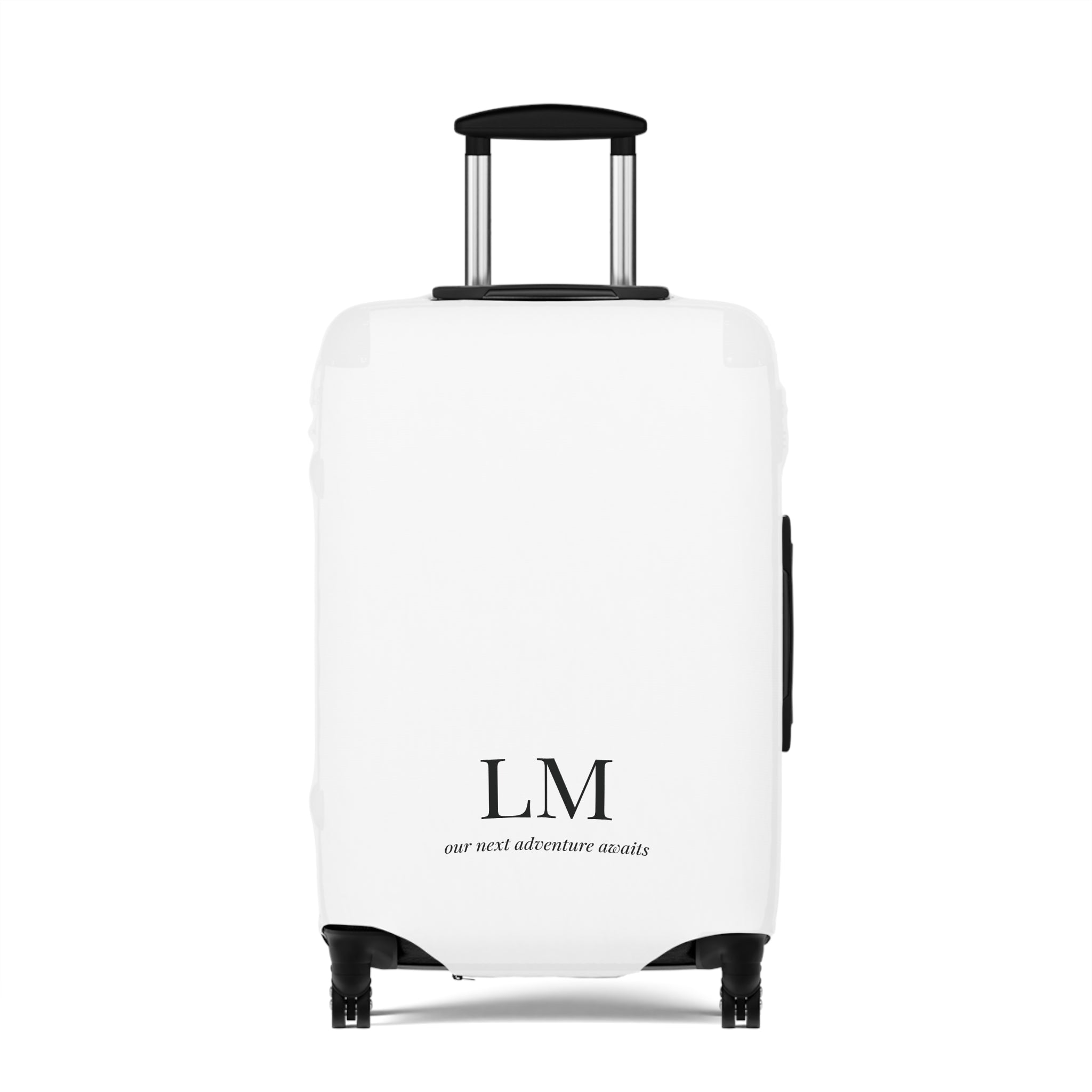 Personalized Black Luggage Cover — Monogram 'our next adventure awaits' Travel Protector
