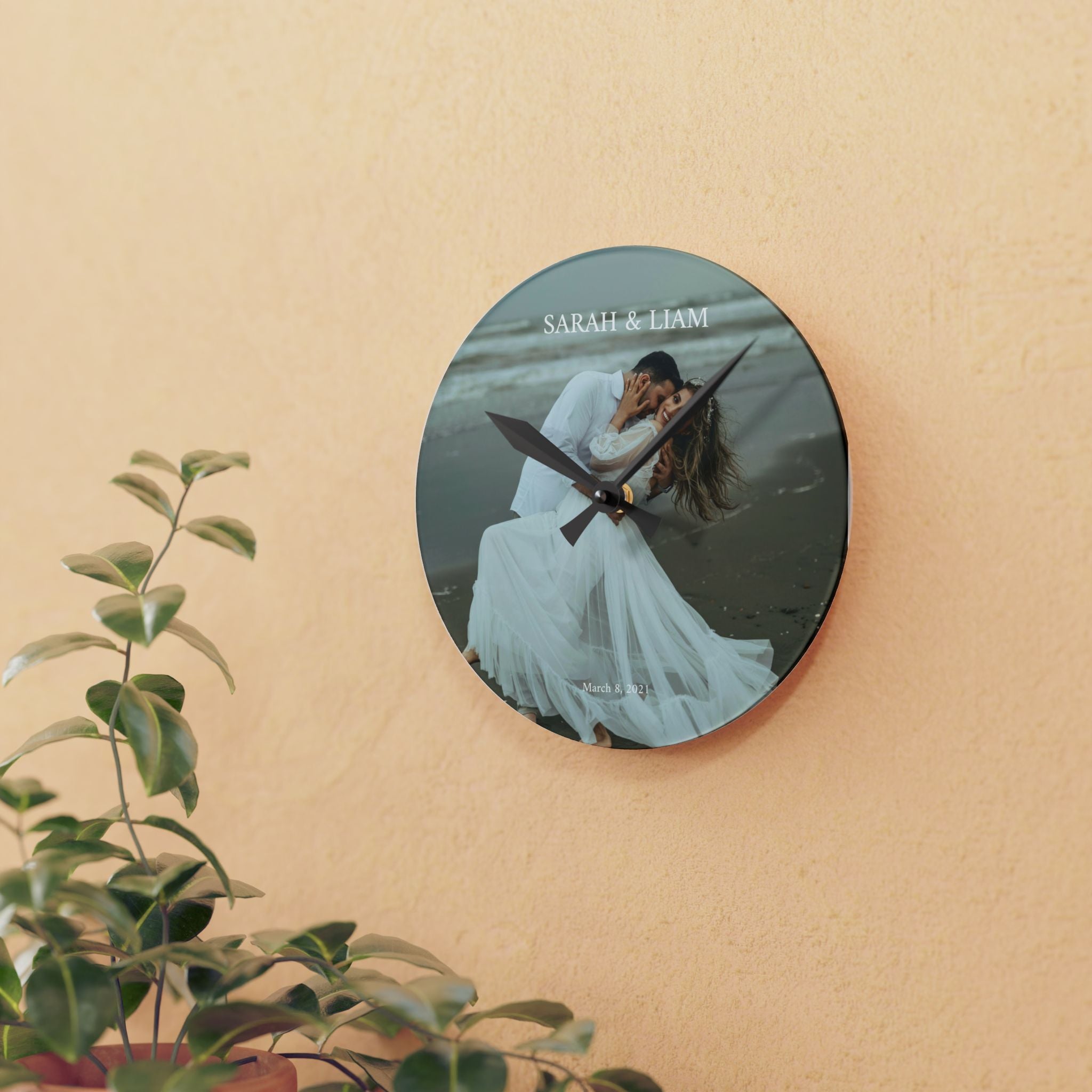 Personalized Wedding Photo Acrylic Wall Clock — Custom Couple Keepsake