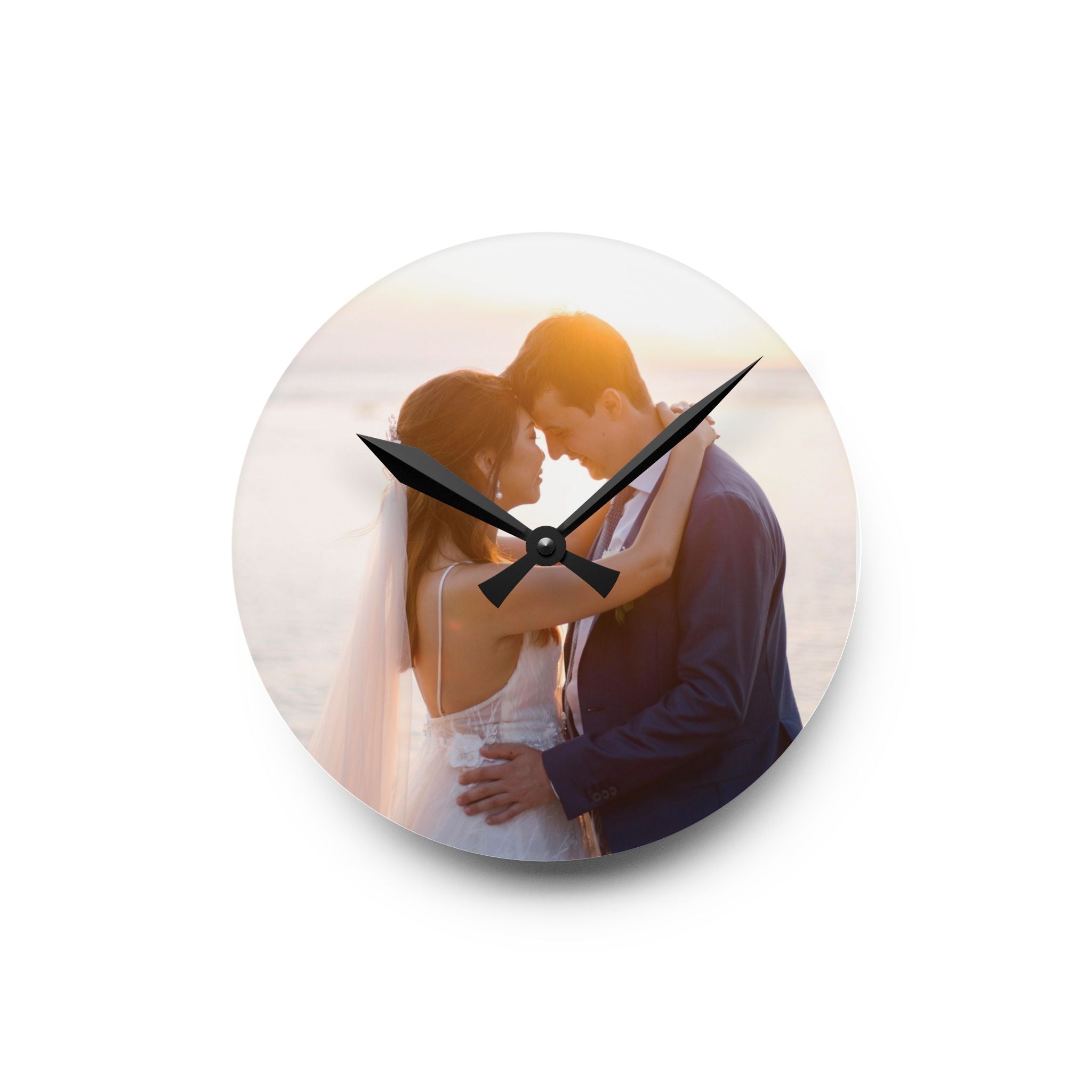 Personalized Wedding Photo Acrylic Wall Clock — Custom Couple Keepsake