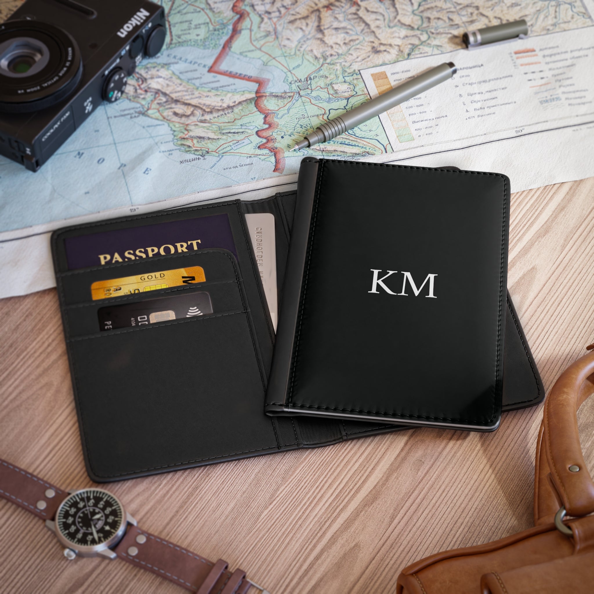 Personalized Mr. Passport Cover — Custom Monogrammed Black Leather Passport Holder