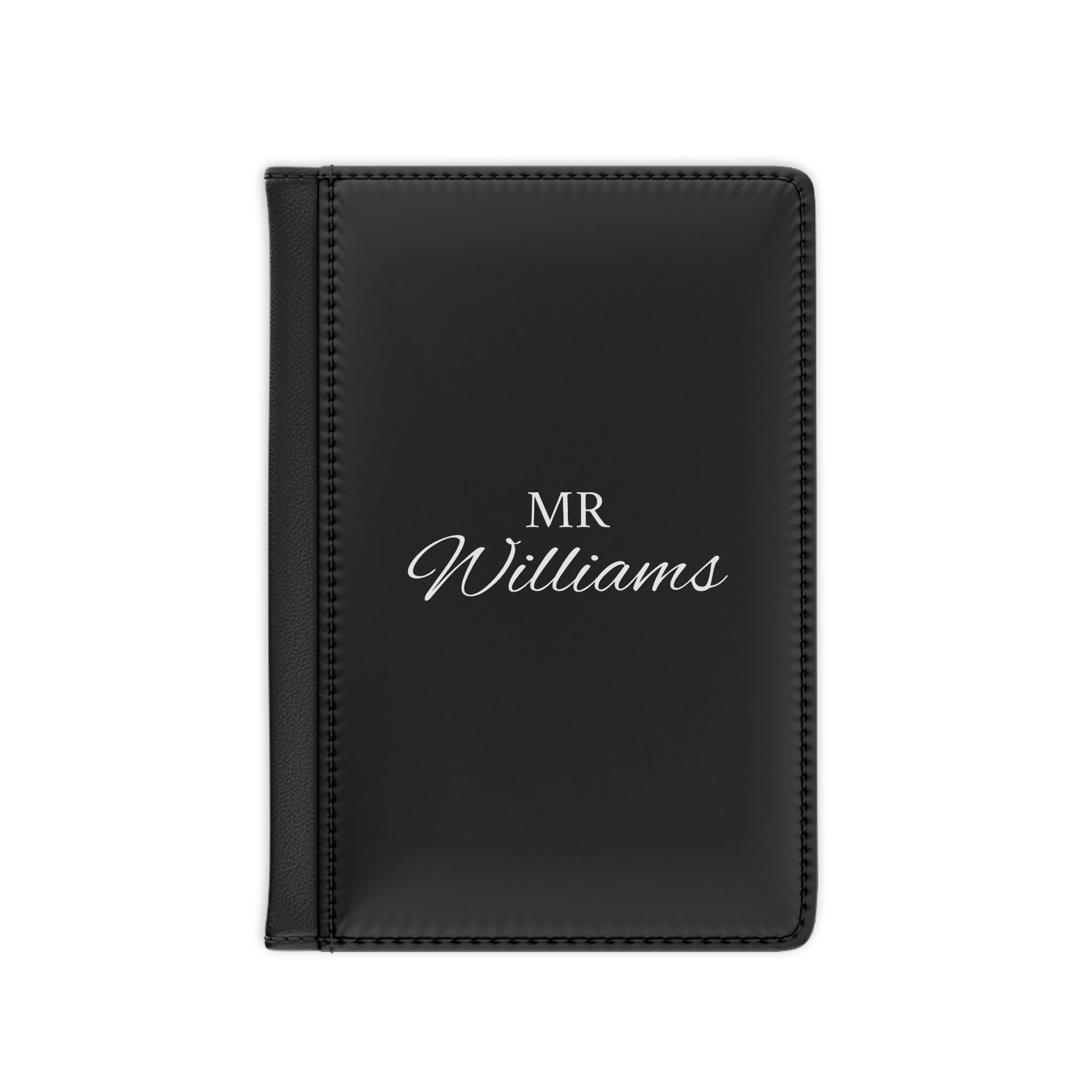 Personalized Mr. Passport Cover — Custom Monogrammed Black Leather Passport Holder