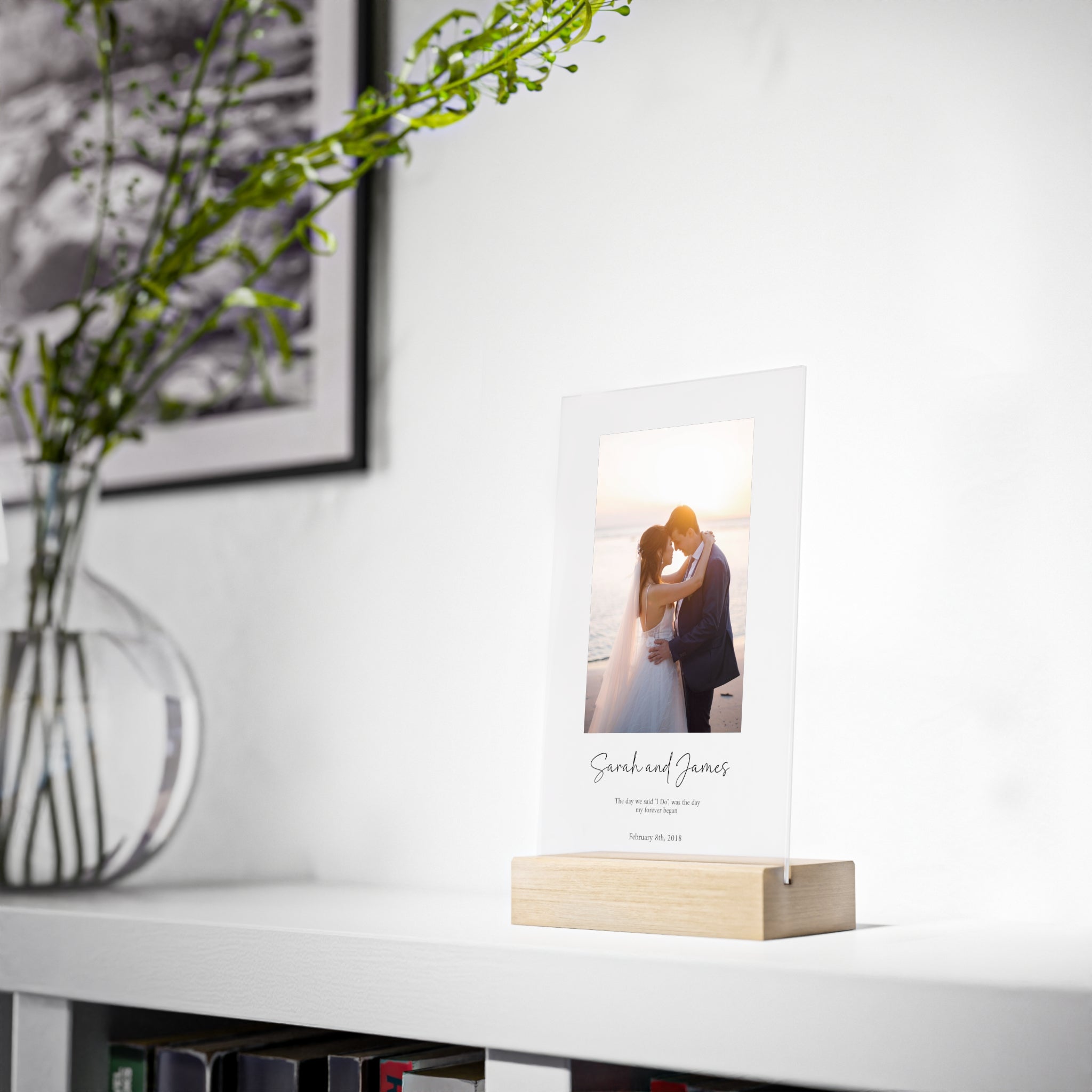 Anniversary Acrylic Plaque with Wooden Stand — Personalized Love Message