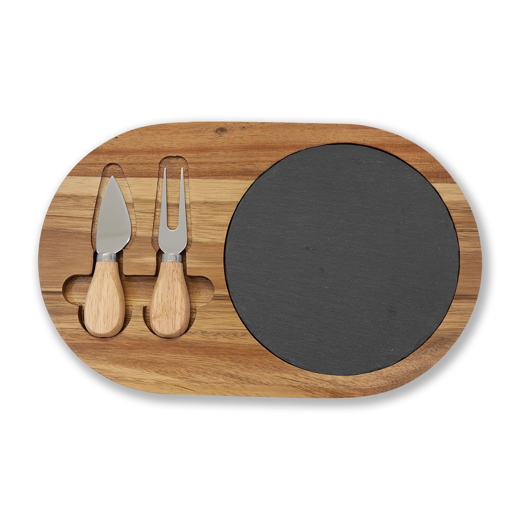 Engraved Acacia Charcuterie Board with Slate Inset & Cheese Tools