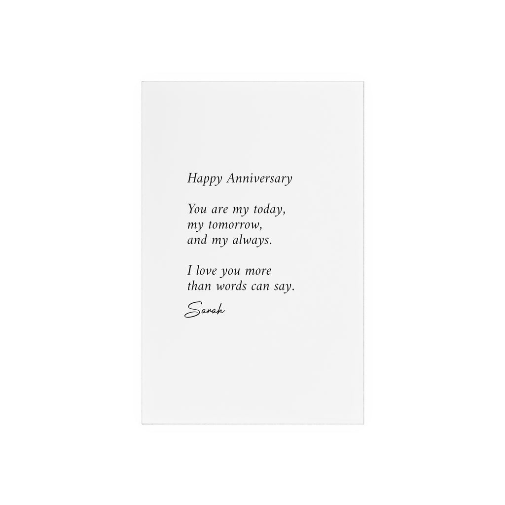 Anniversary Acrylic Plaque with Wooden Stand — Personalized Love Message