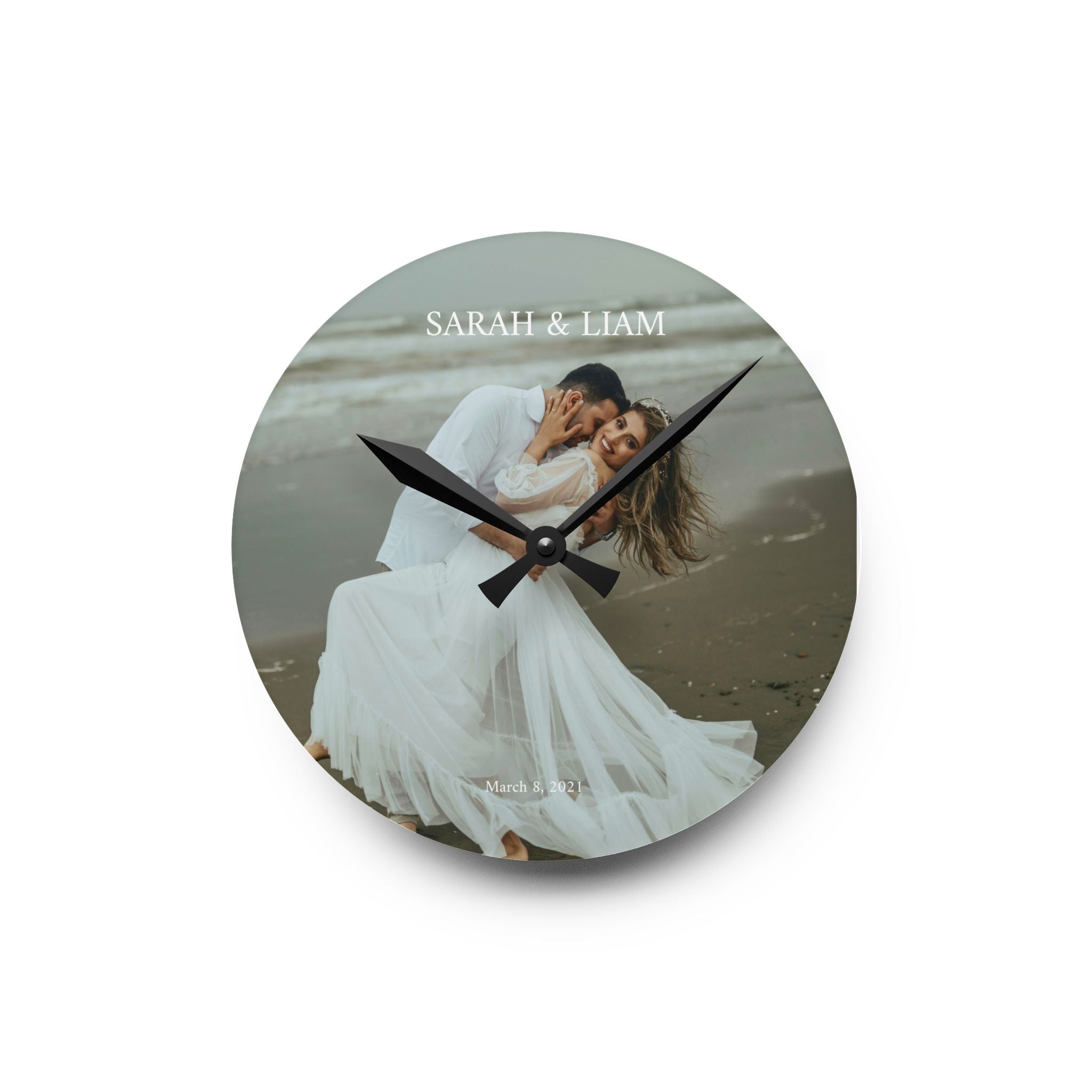 Personalized Wedding Photo Acrylic Wall Clock — Custom Couple Keepsake