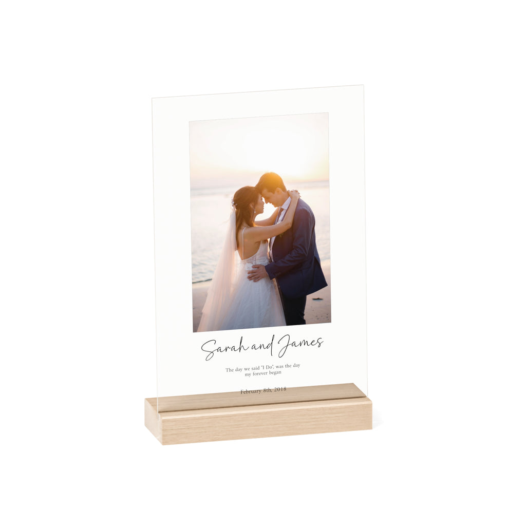 Anniversary Acrylic Plaque with Wooden Stand — Personalized Love Message