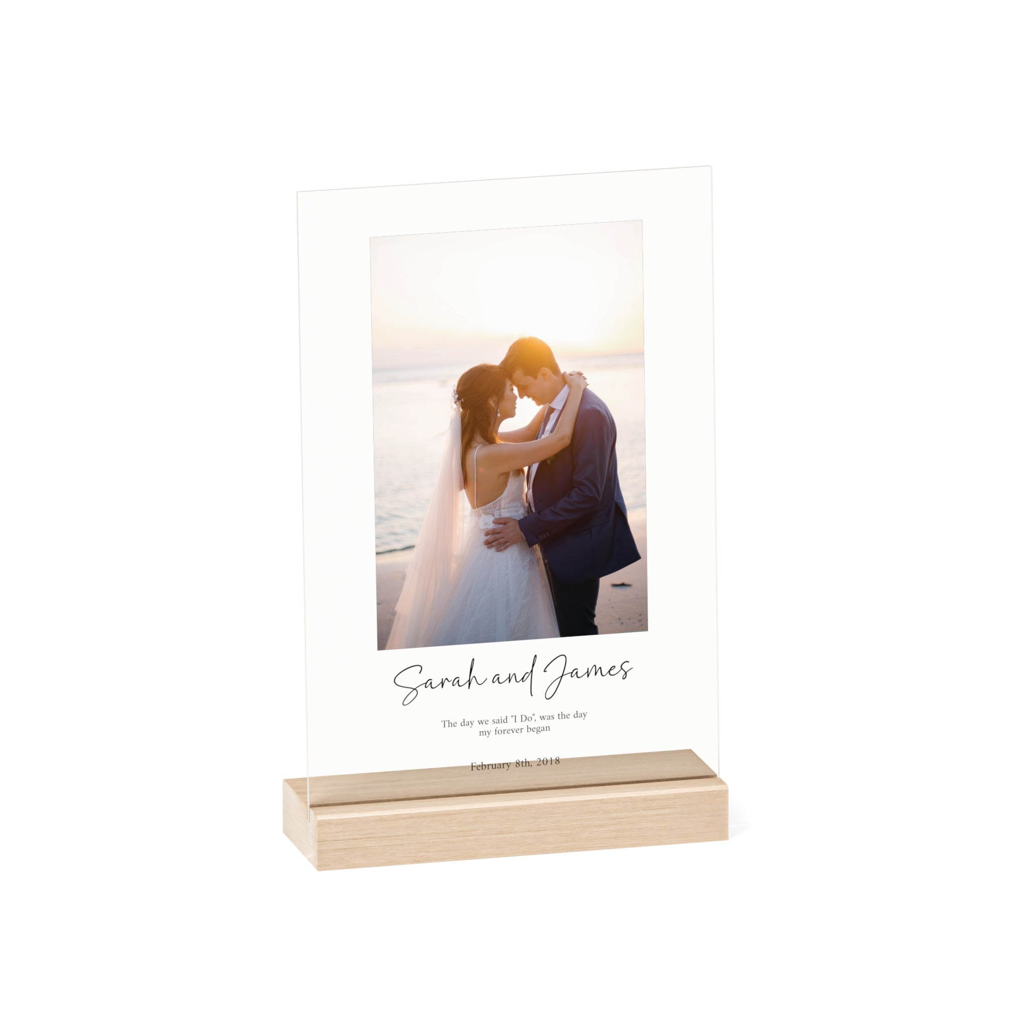 Anniversary Acrylic Plaque with Wooden Stand — Personalized Love Message