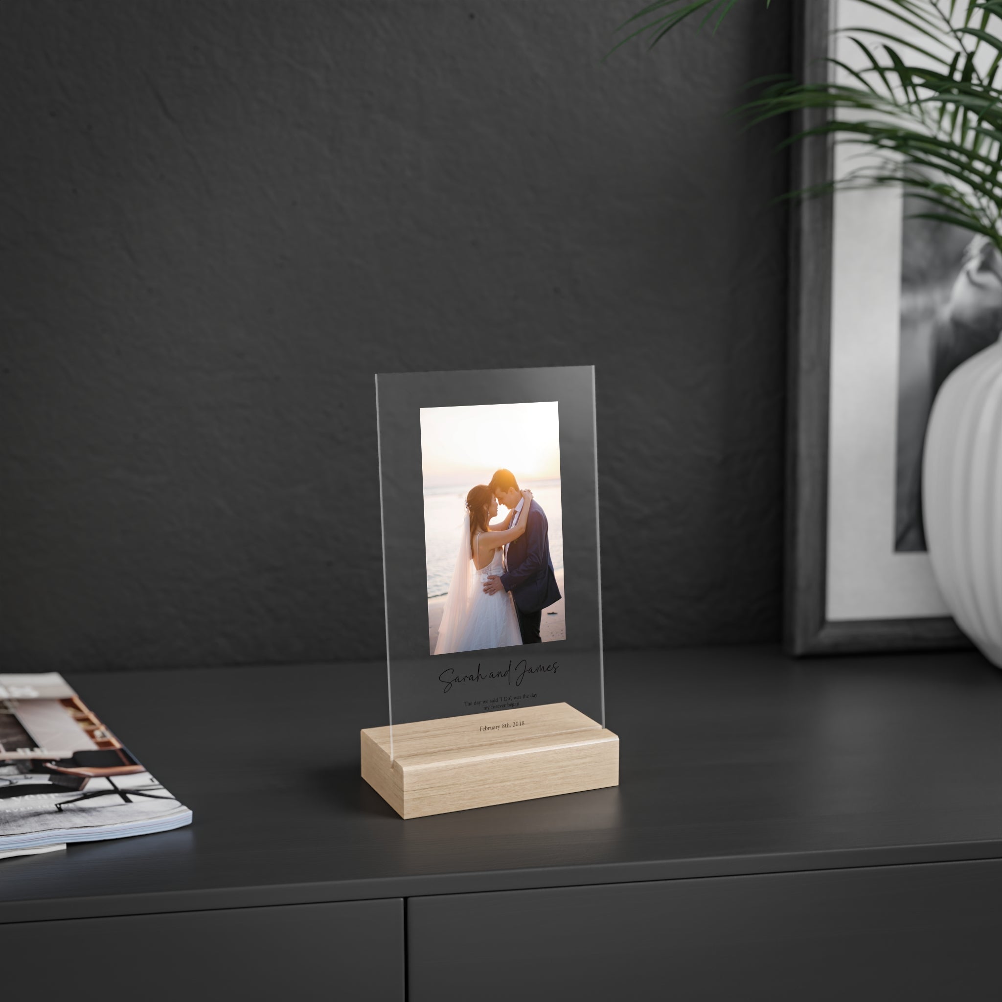 Anniversary Acrylic Plaque with Wooden Stand — Personalized Love Message