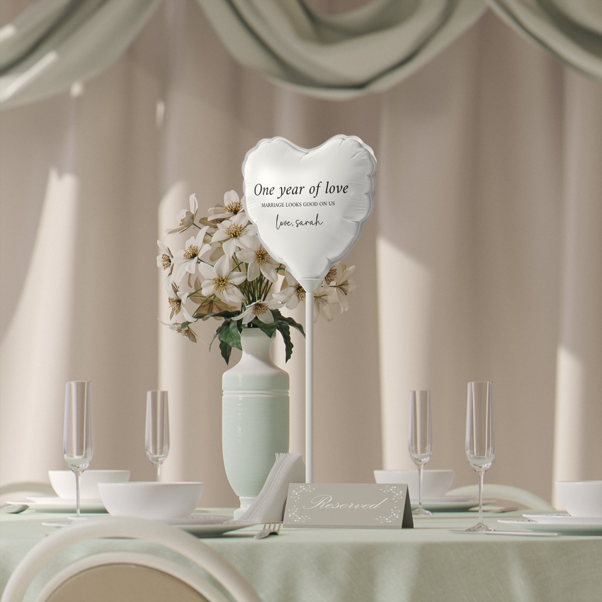 Happy Anniversary Heart Balloon — Personalized 6" White Foil Favor Balloon