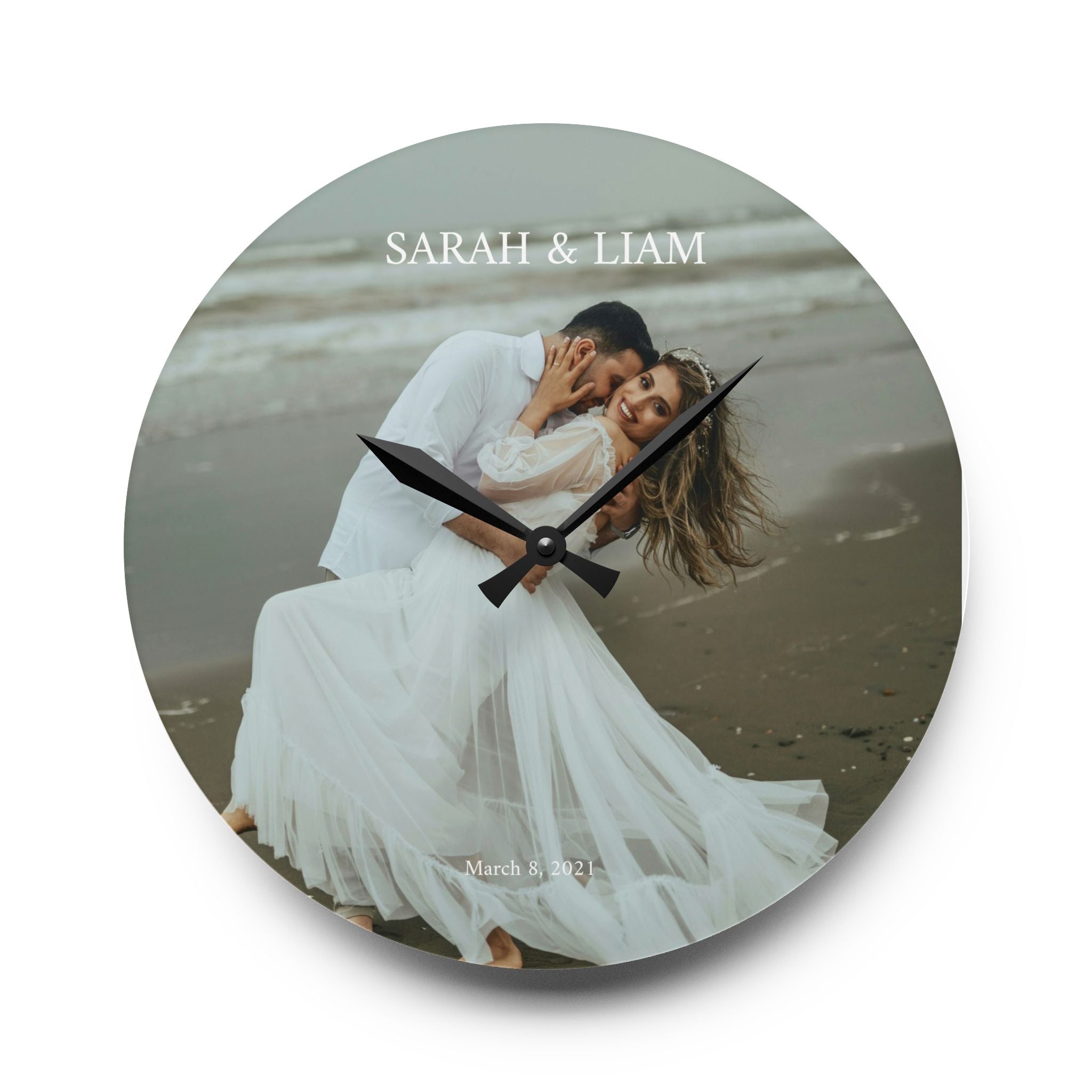Personalized Wedding Photo Acrylic Wall Clock — Custom Couple Keepsake