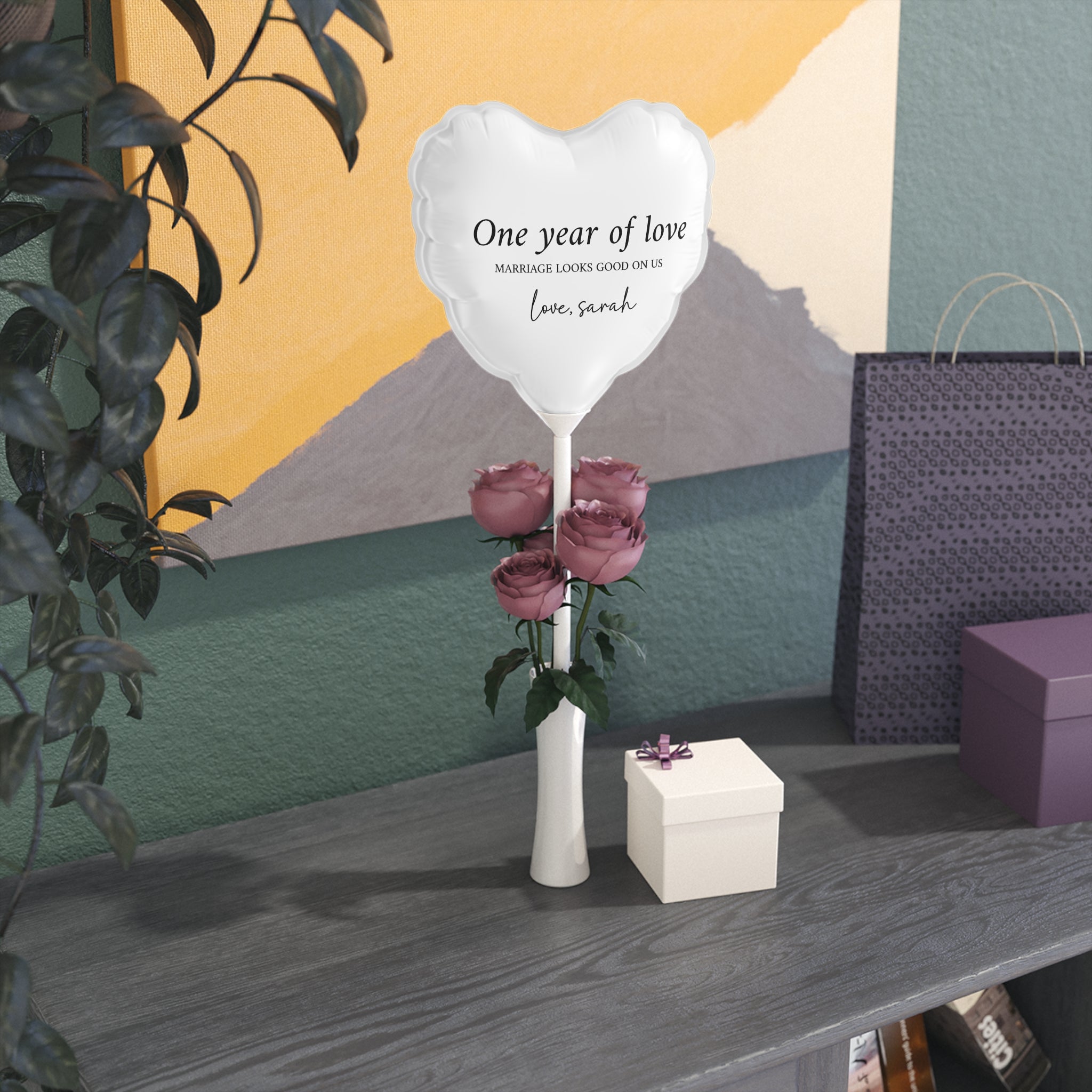 Happy Anniversary Heart Balloon — Personalized 6" White Foil Favor Balloon