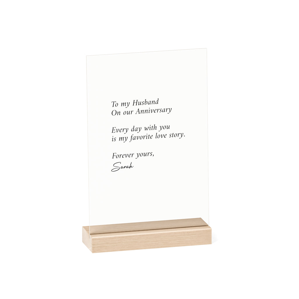 Anniversary Acrylic Plaque with Wooden Stand — Personalized Love Message