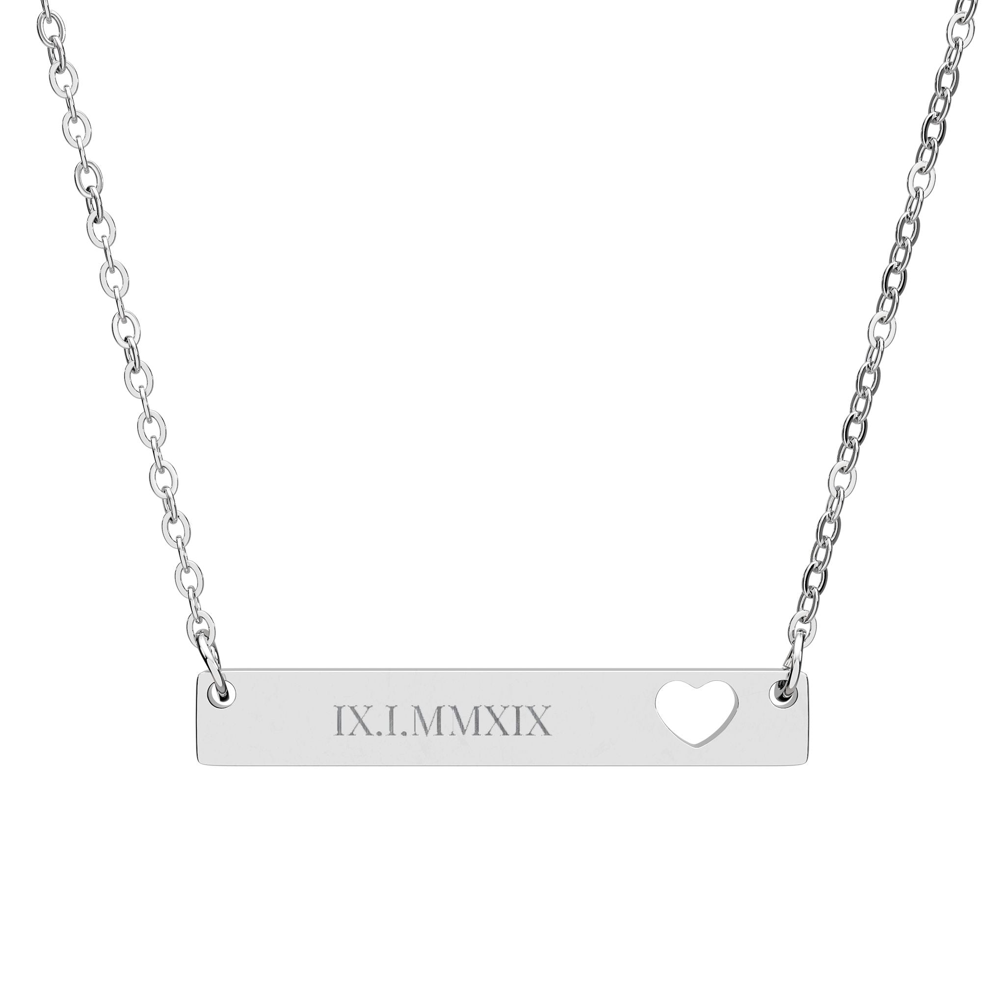 Engravable Cutout Heart Bar Necklace — Personalized Name Bar Pendant