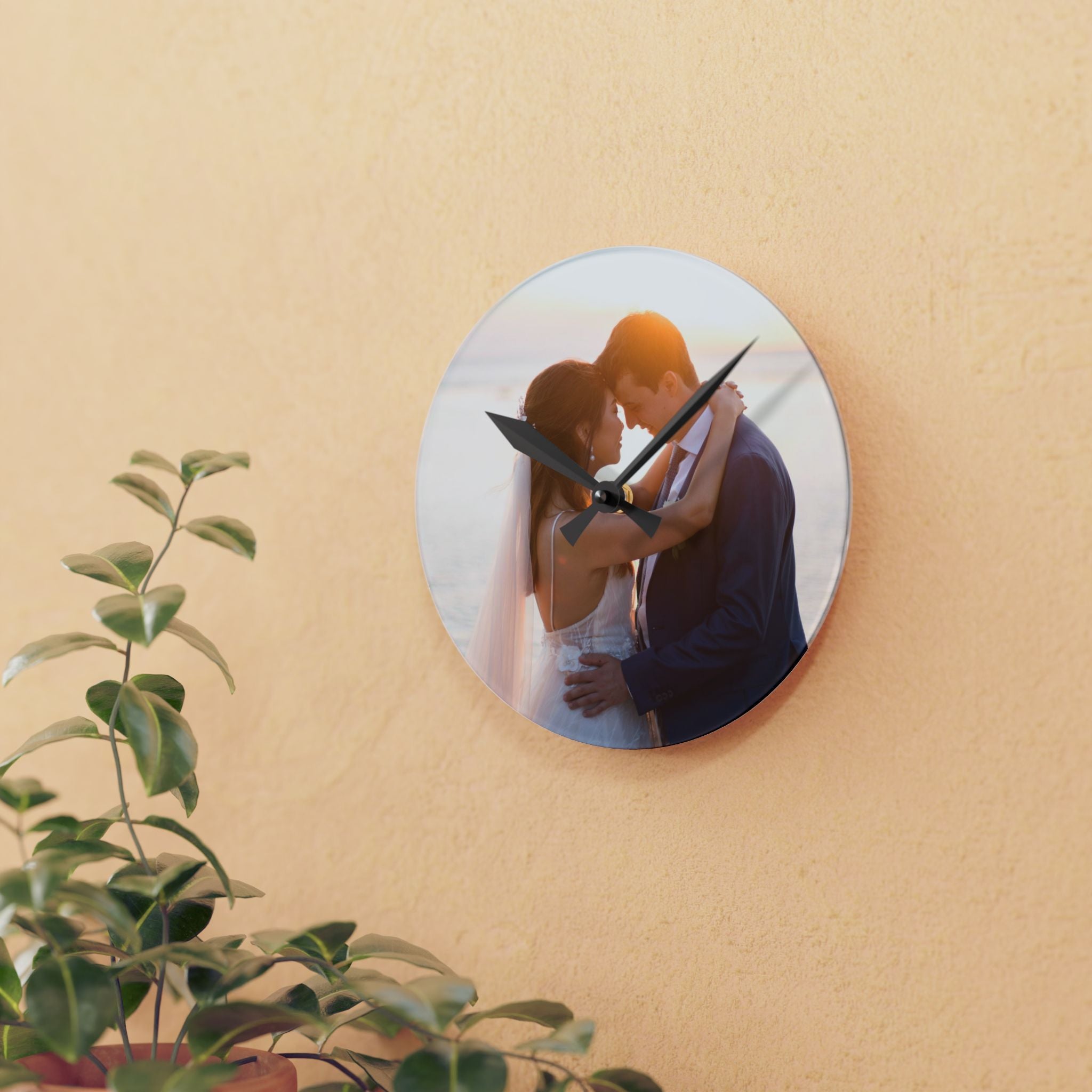 Personalized Wedding Photo Acrylic Wall Clock — Custom Couple Keepsake