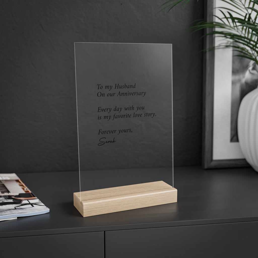 Anniversary Acrylic Plaque with Wooden Stand — Personalized Love Message