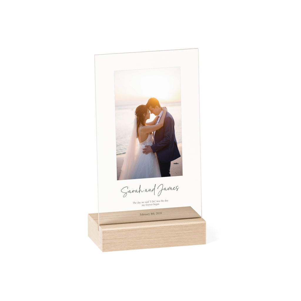 Anniversary Acrylic Plaque with Wooden Stand — Personalized Love Message