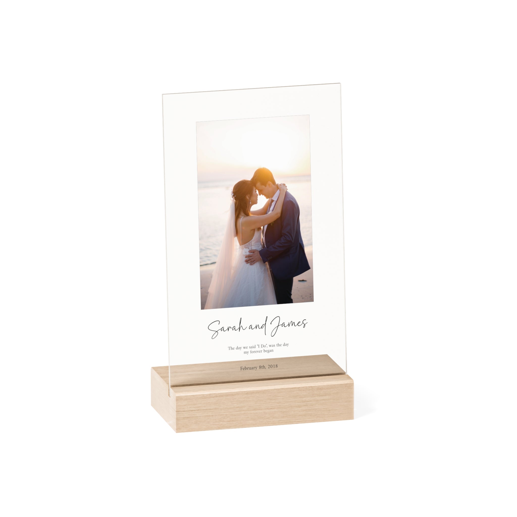 Anniversary Acrylic Plaque with Wooden Stand — Personalized Love Message