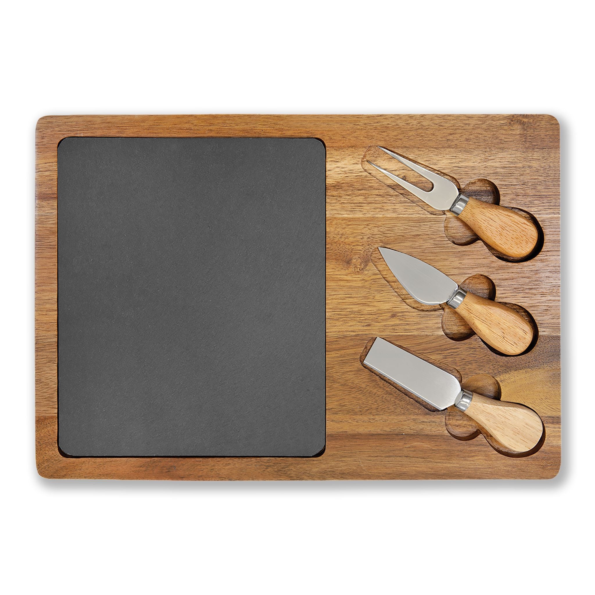 Engraved Acacia Charcuterie Board with Slate Inset & Cheese Tools
