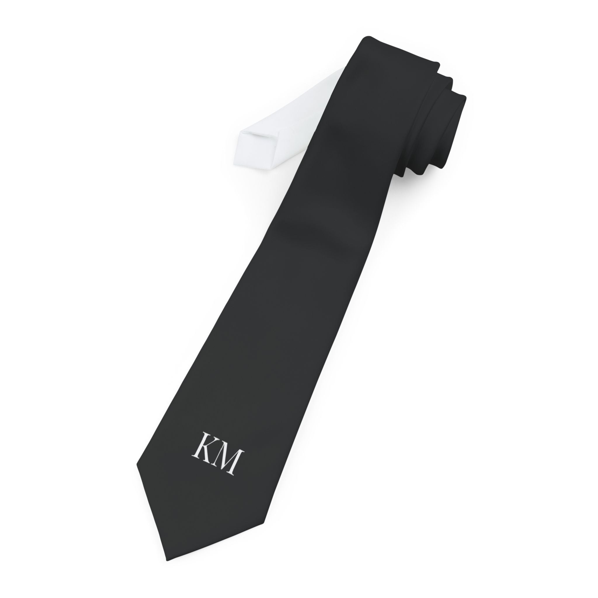 Classic Black Necktie with Subtle 'KM' Monogram — Formal Wedding & Business Tie