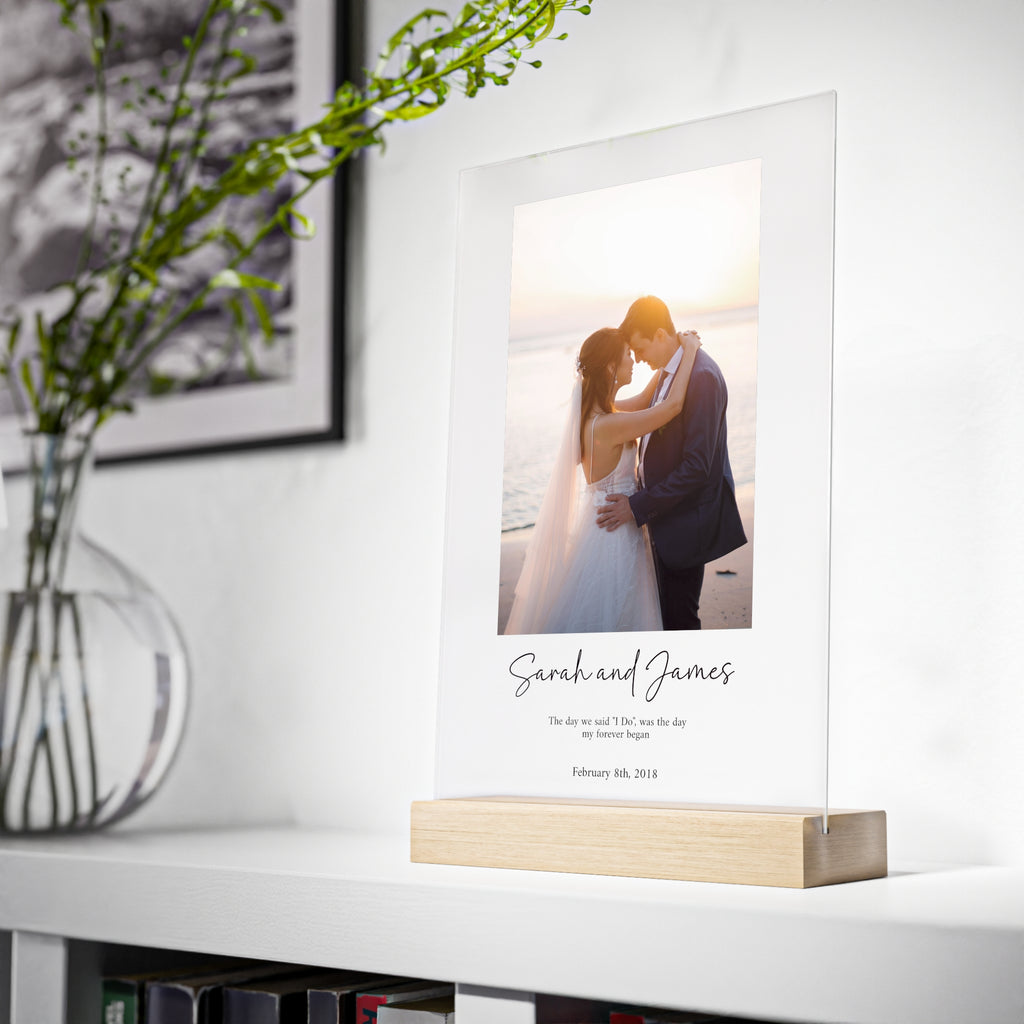 Anniversary Acrylic Plaque with Wooden Stand — Personalized Love Message