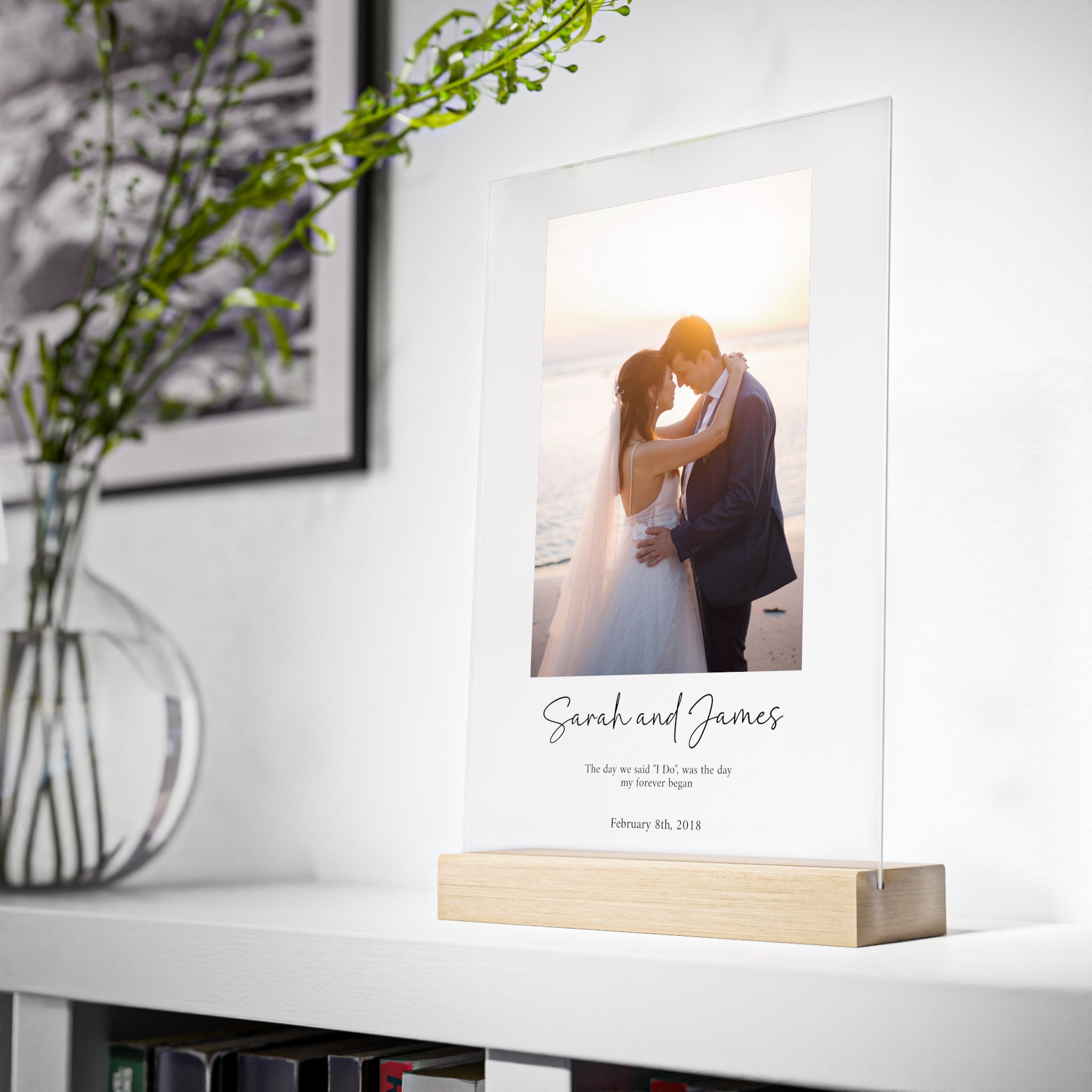 Anniversary Acrylic Plaque with Wooden Stand — Personalized Love Message
