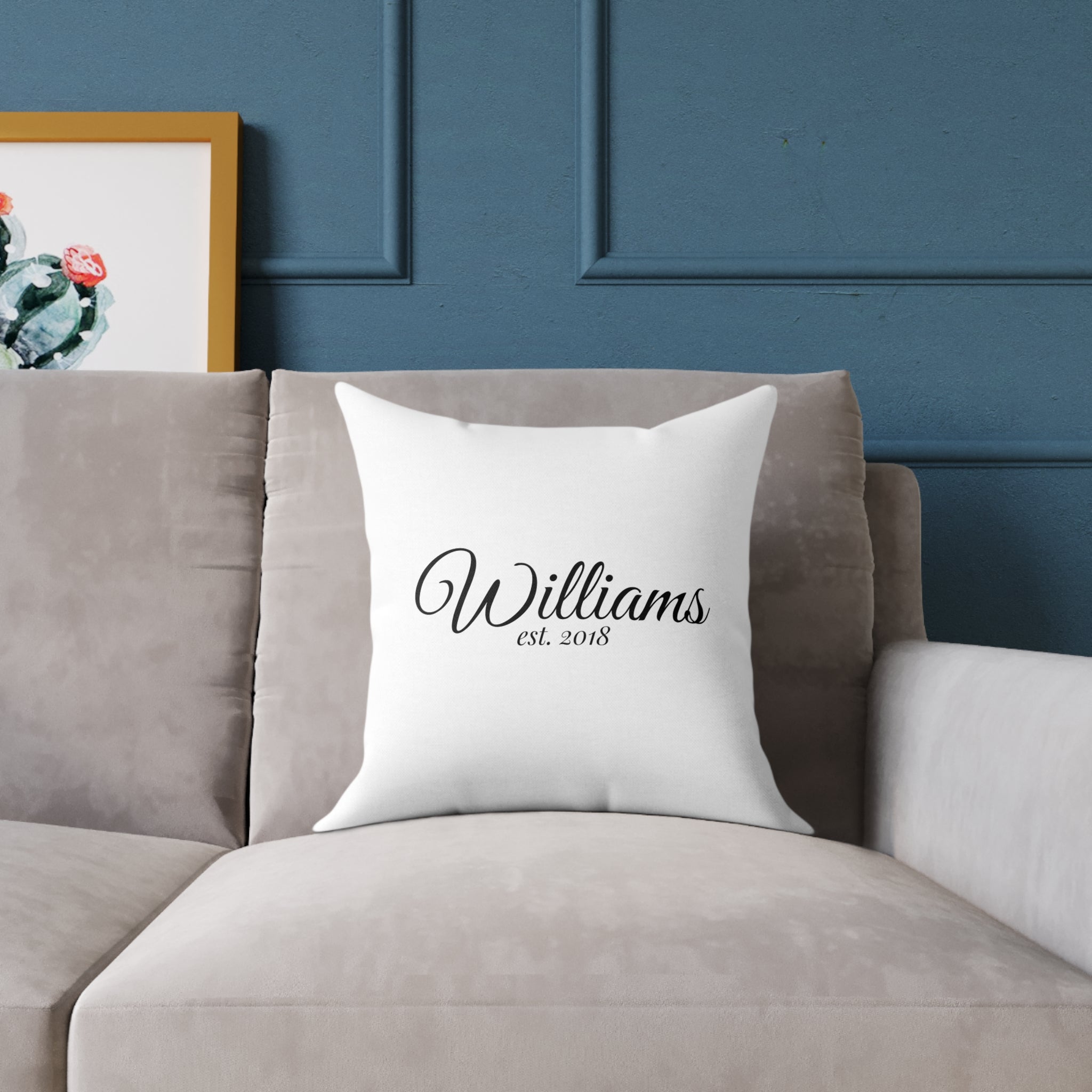 Personalized Monogram Pillow - "Williams est. 2018" Script Throw Pillow
