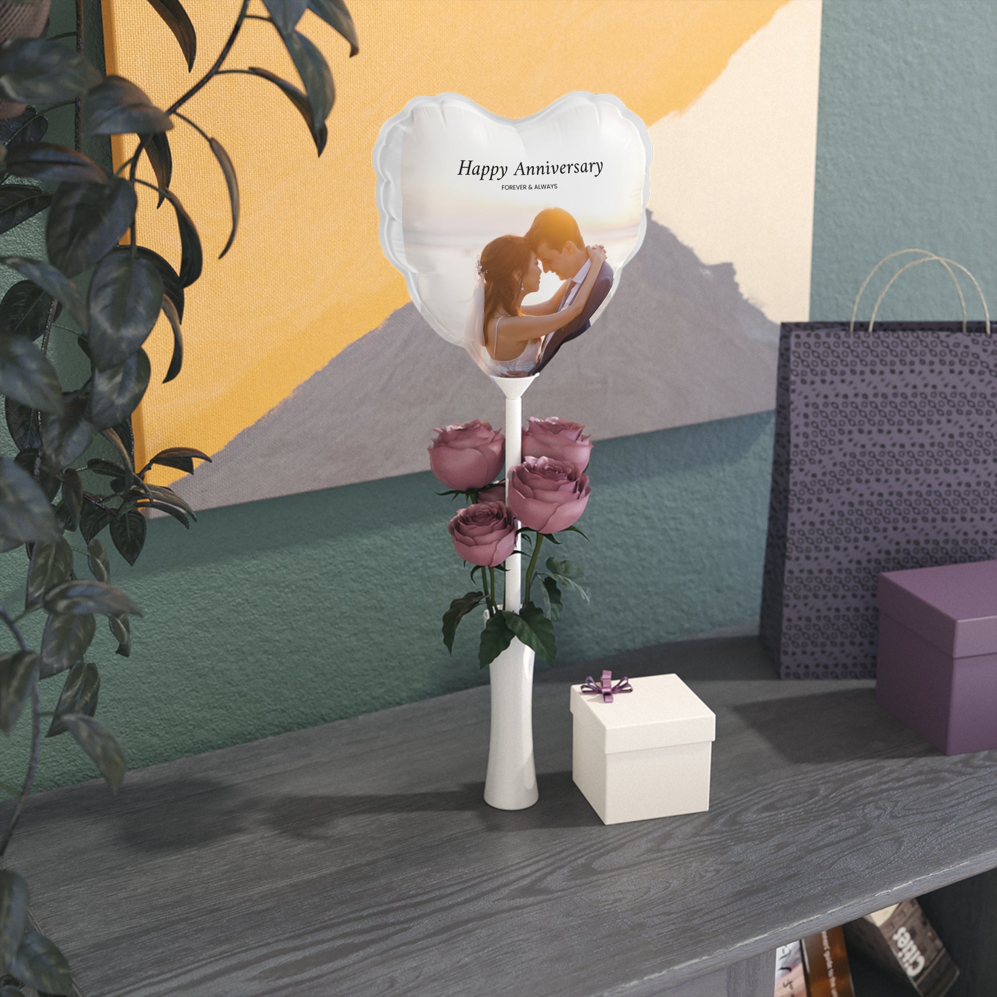 Happy Anniversary Heart Balloon — Personalized 6" White Foil Favor Balloon