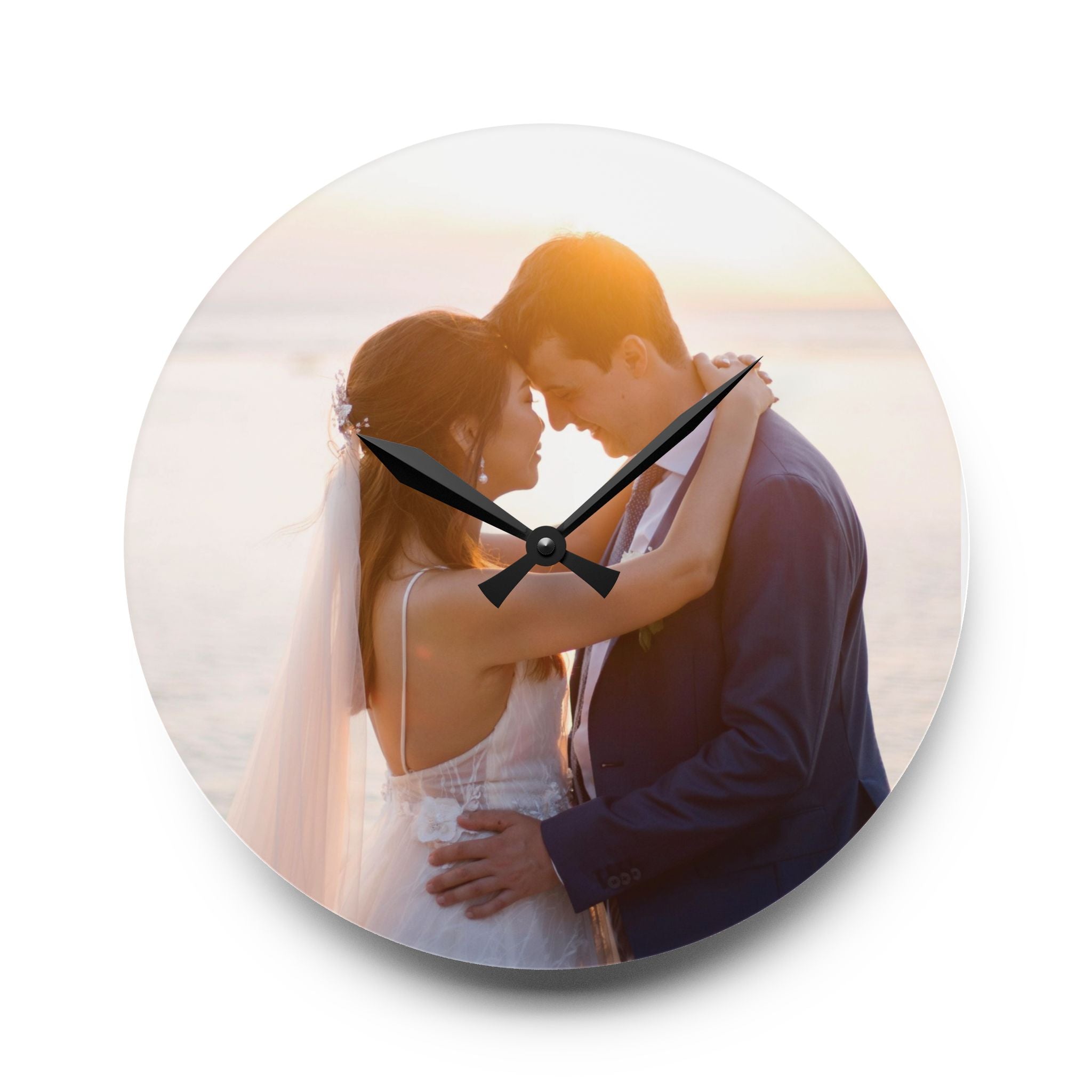 Personalized Wedding Photo Acrylic Wall Clock — Custom Couple Keepsake