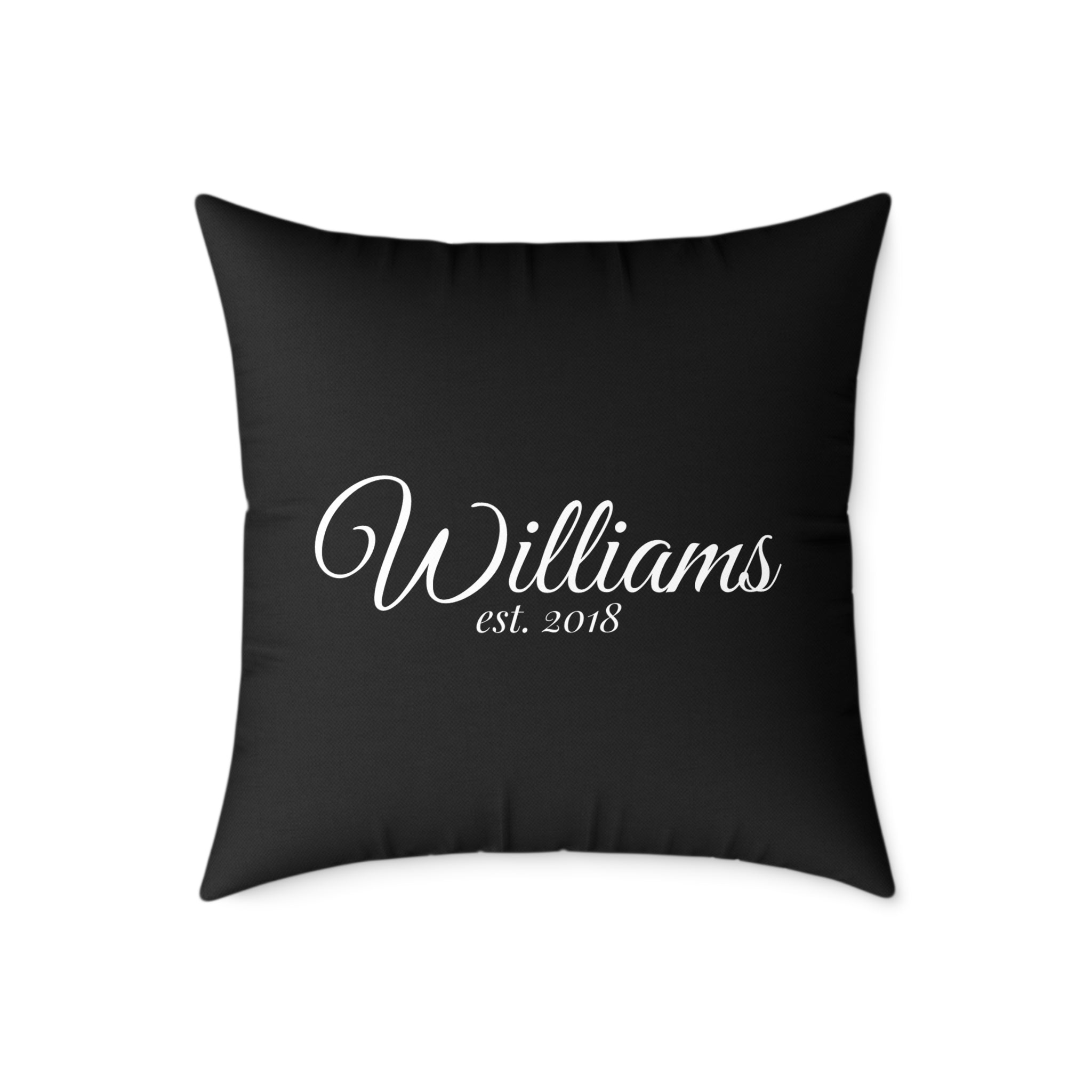 Personalized Monogram Pillow - "Williams est. 2018" Script Throw Pillow