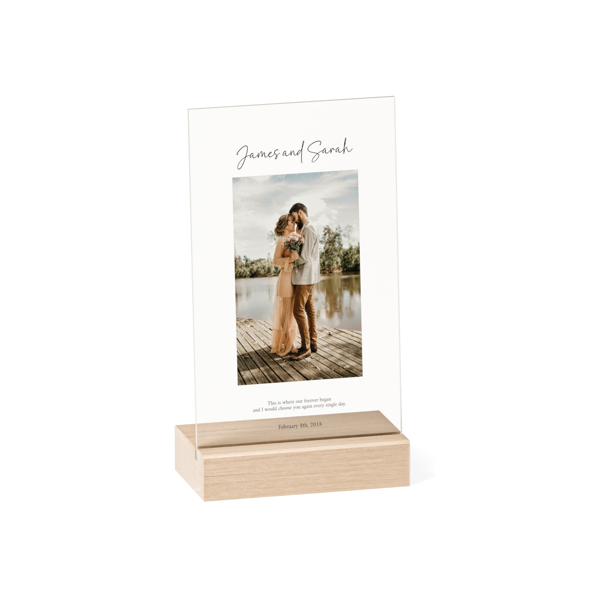 Anniversary Acrylic Plaque with Wooden Stand — Personalized Love Message